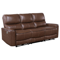 Tampa Furniture Outlet - Coaster - Greenfield Upholstered Power Reclining Sofa Saddle Brown - 610264P