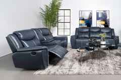 Tampa Furniture Outlet - Coaster - Sloane 2-piece Upholstered Reclining Sofa Set Blue - 610271-S2