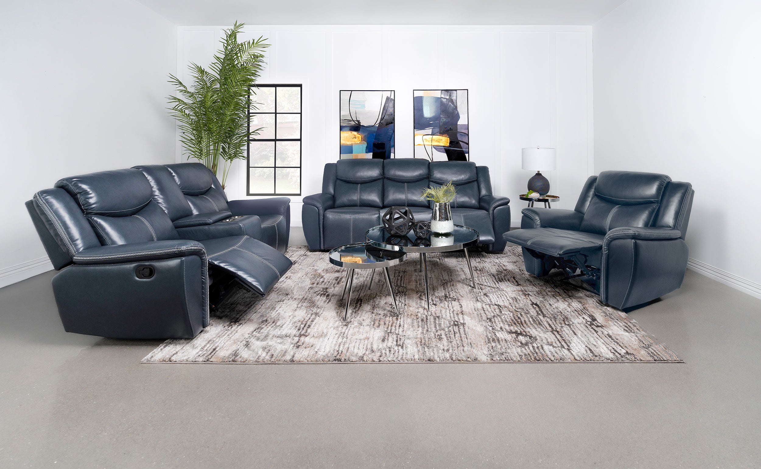 Tampa Furniture Outlet - Coaster - Sloane 3-piece Upholstered Reclining Sofa Set Blue - 610271-S3