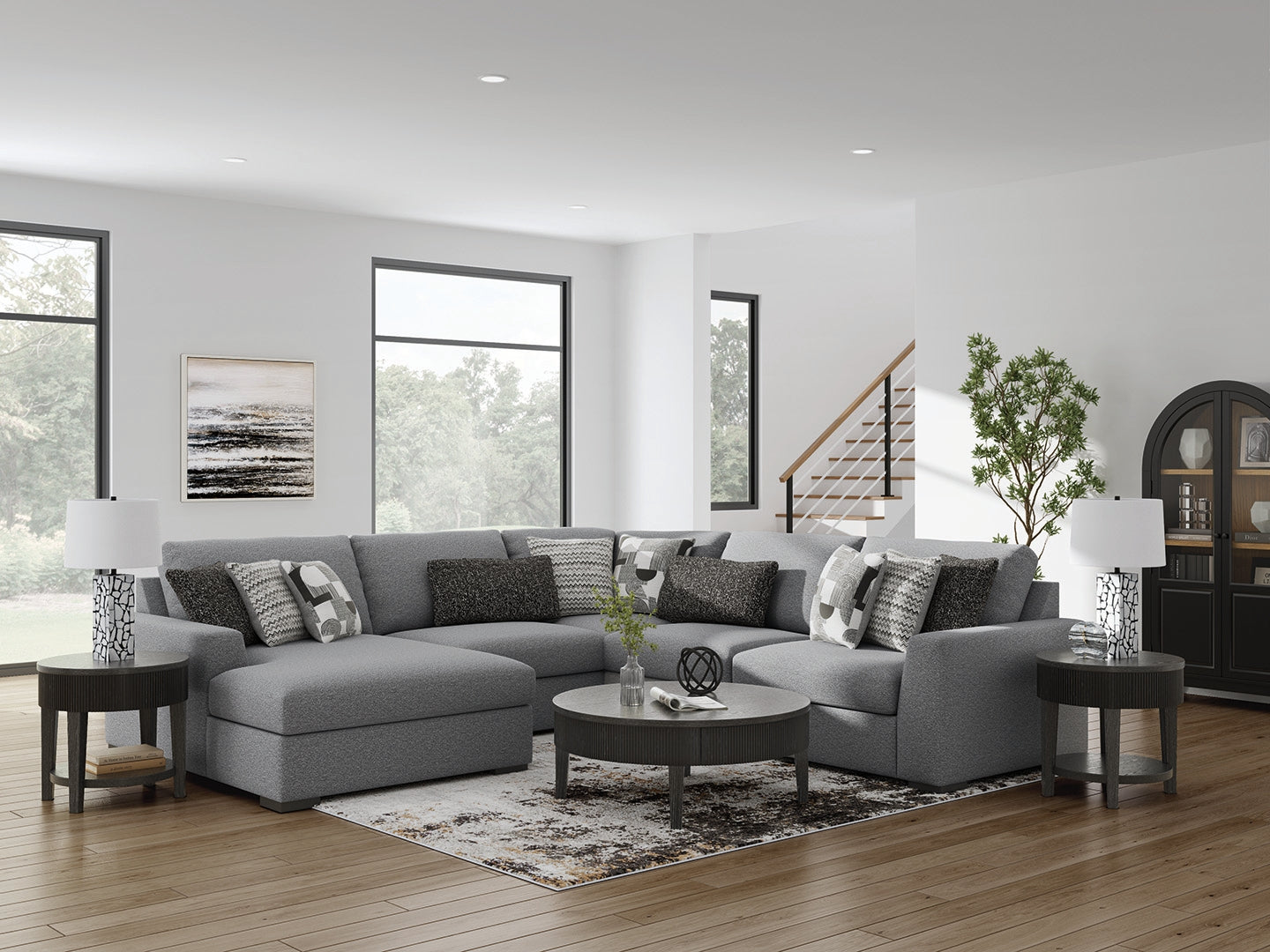 Tampa Furniture Outlet Lutz - Ashley Furniture - Bealton Sectional - RAF 5-Piece Sectional with Chaise / Salt and Pepper - 61305S8
