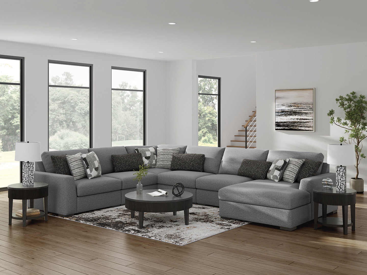 Tampa Furniture Outlet Lutz - Ashley Furniture - Bealton Sectional - RAF 6-Piece Sectional with Chaise / Salt and Pepper - 61305S12