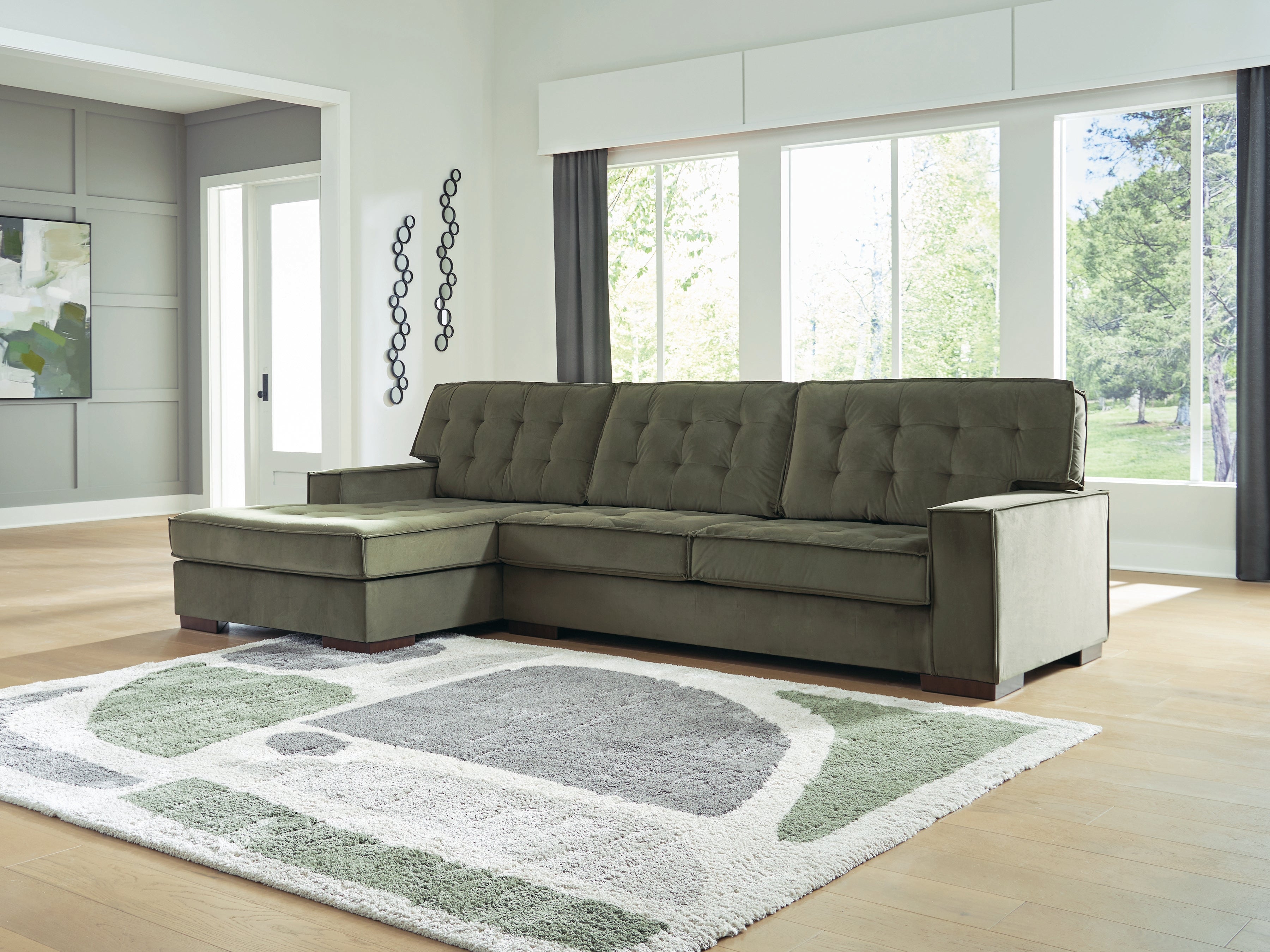 Tampa Furniture Outlet Lutz - Ashley Furniture - Caspian-Town Sectional - RAF 2-Piece Sectional with Chaise / Olive - PC61702S1