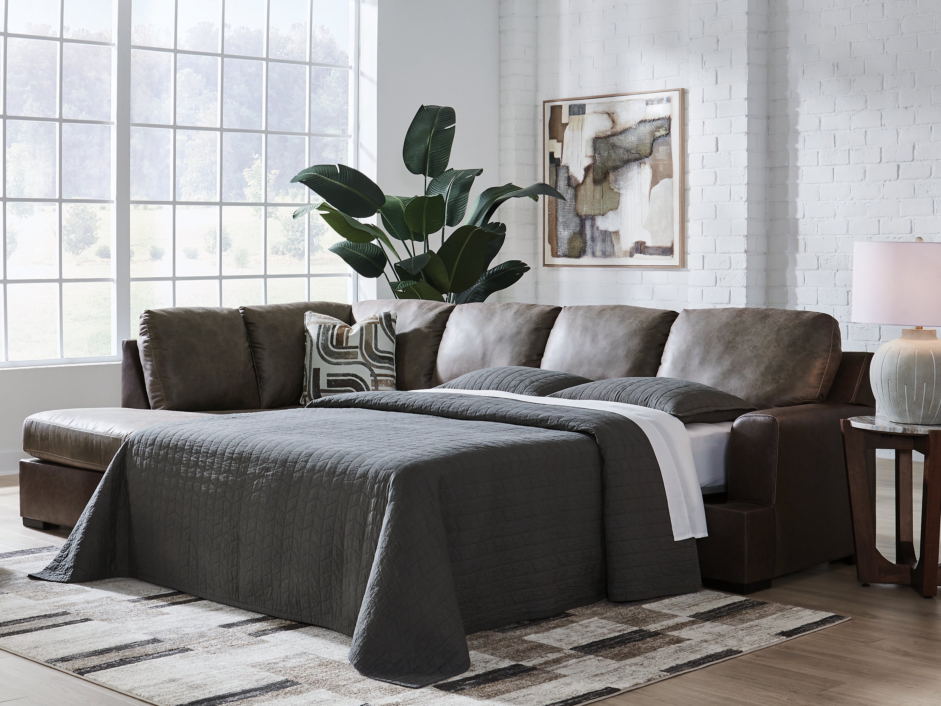 Tampa Furniture Outlet Lutz - Ashley Furniture - Castille Way Sectional - RAF 2-Piece Sleeper Sectional with Chaise / Fossil - PC62703S4