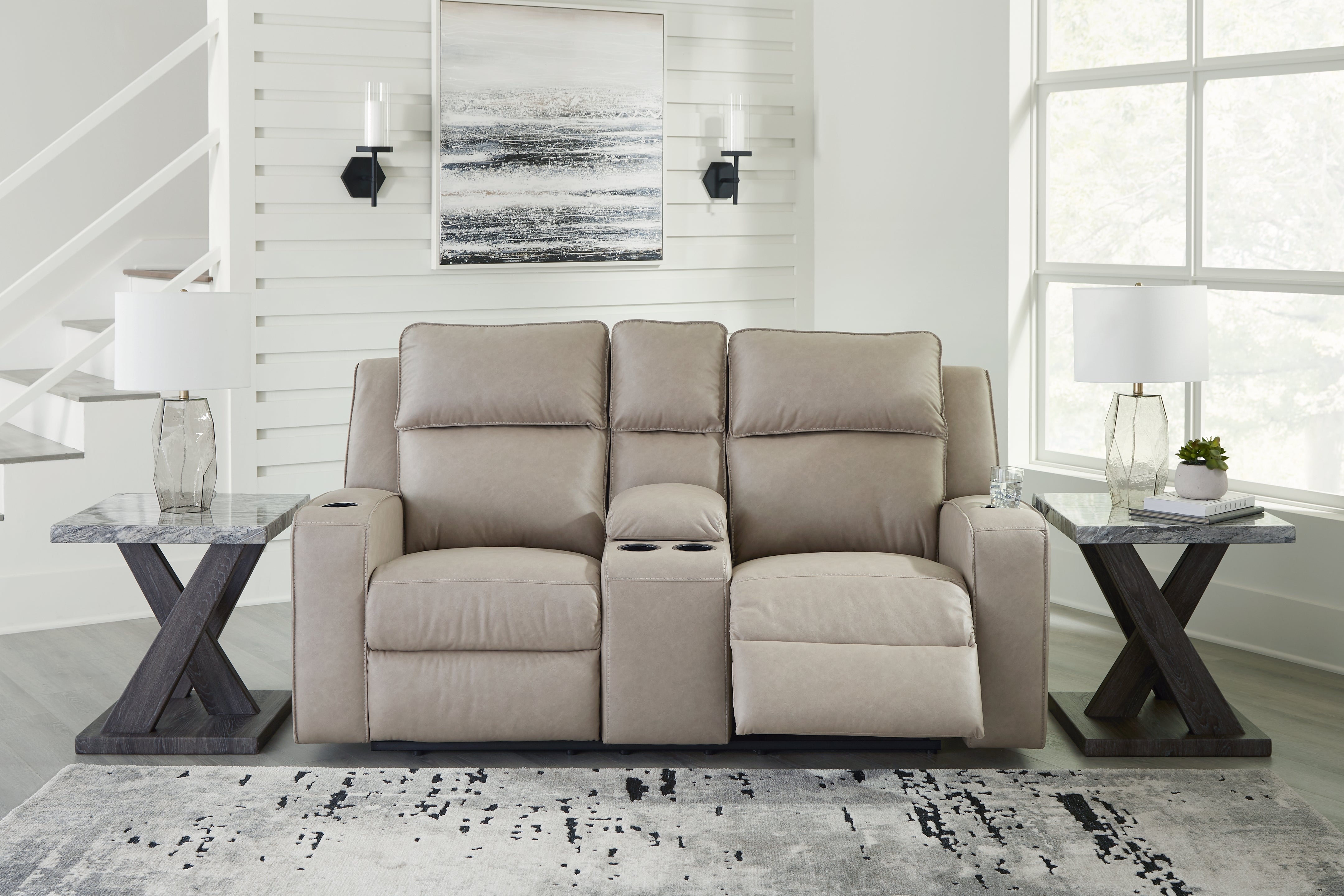 Tampa Furniture Outlet Lutz - Ashley Furniture - Lavenhorne Living Room - DBL Rec Loveseat w/Console / Pebble - 6330794