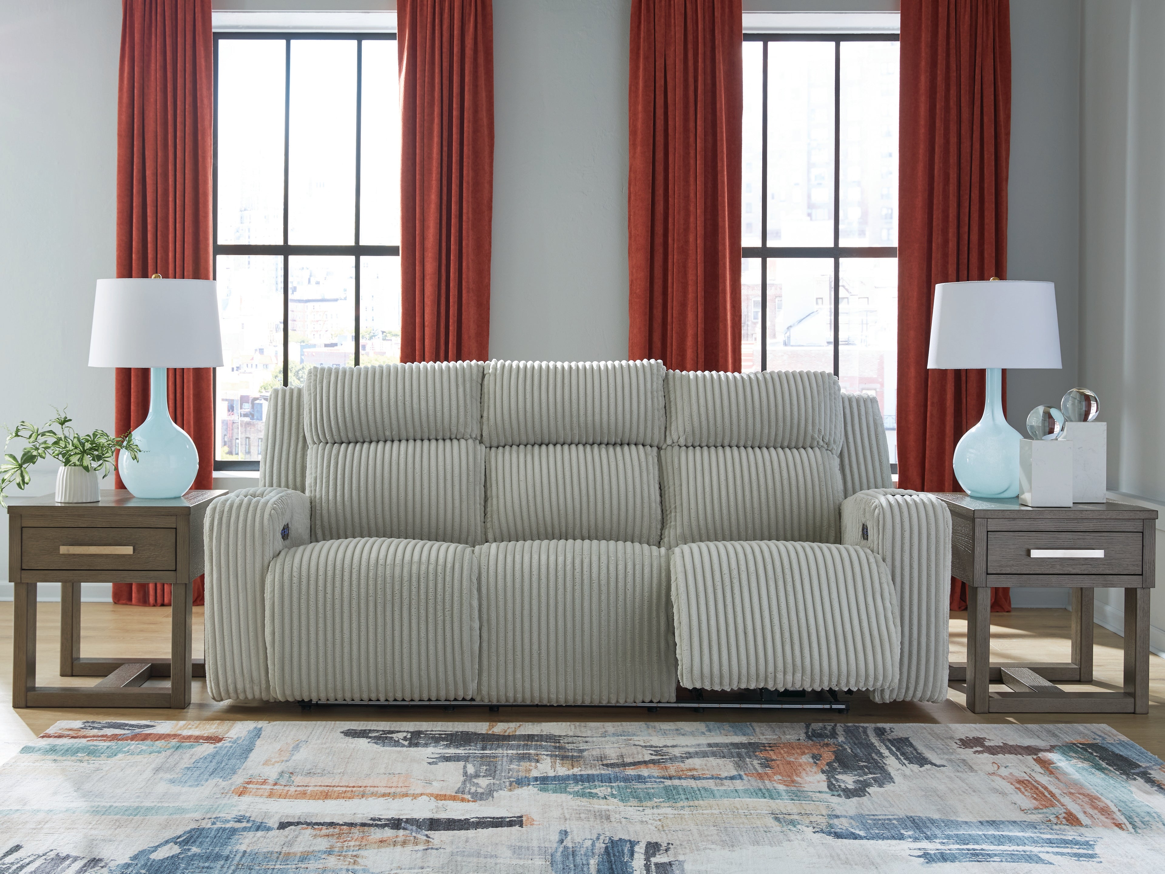 Tampa Furniture Outlet Lutz - Ashley Furniture - Forest Lake Living Room - PWR REC Sofa with ADJ Headrest / Alloy - PC6420315