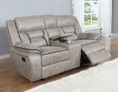 Tampa Furniture Outlet - Coaster - Greer Upholstered Motion Reclining Loveseat Taupe - 651352