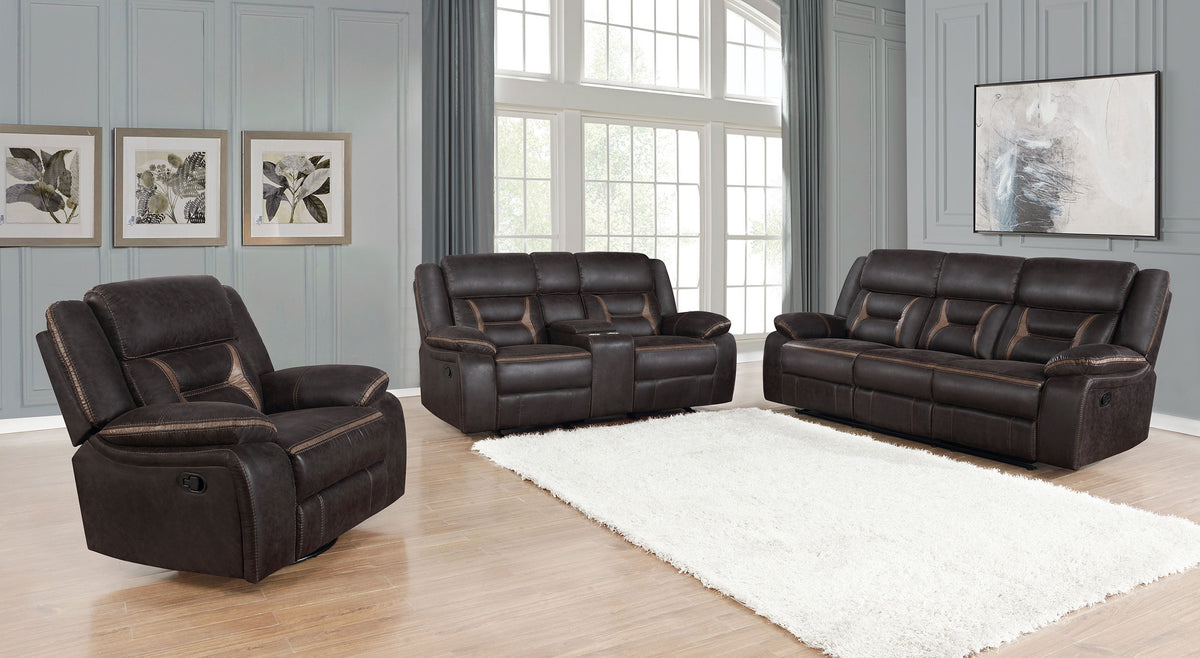 Tampa Furniture Outlet - Coaster - Greer 3-piece Upholstered Reclining Sofa Set Brown - 651354-S3