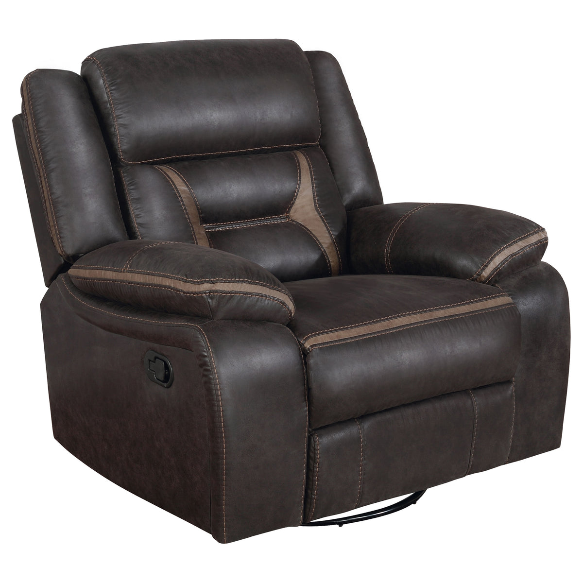 Tampa Furniture Outlet - Coaster - Greer Upholstered Swivel Glider Recliner Chair Brown - 651356