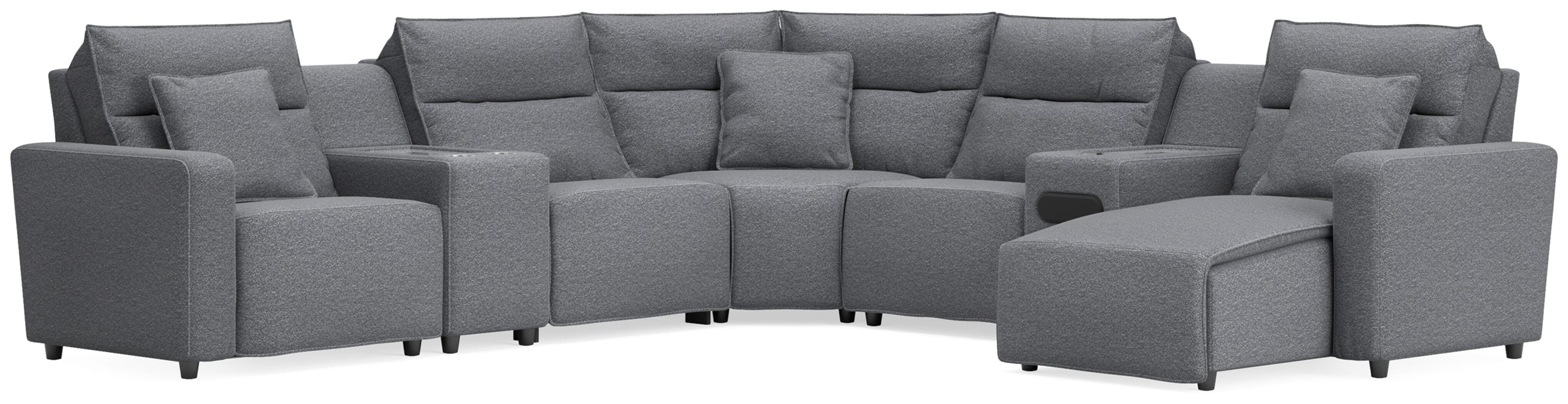Tampa Furniture Outlet Lutz - Ashley Furniture - ModMax II Sectional - 7-Piece Power Reclining Sectional with Chaise and Audio System / Salt and Pepper - 65906S45