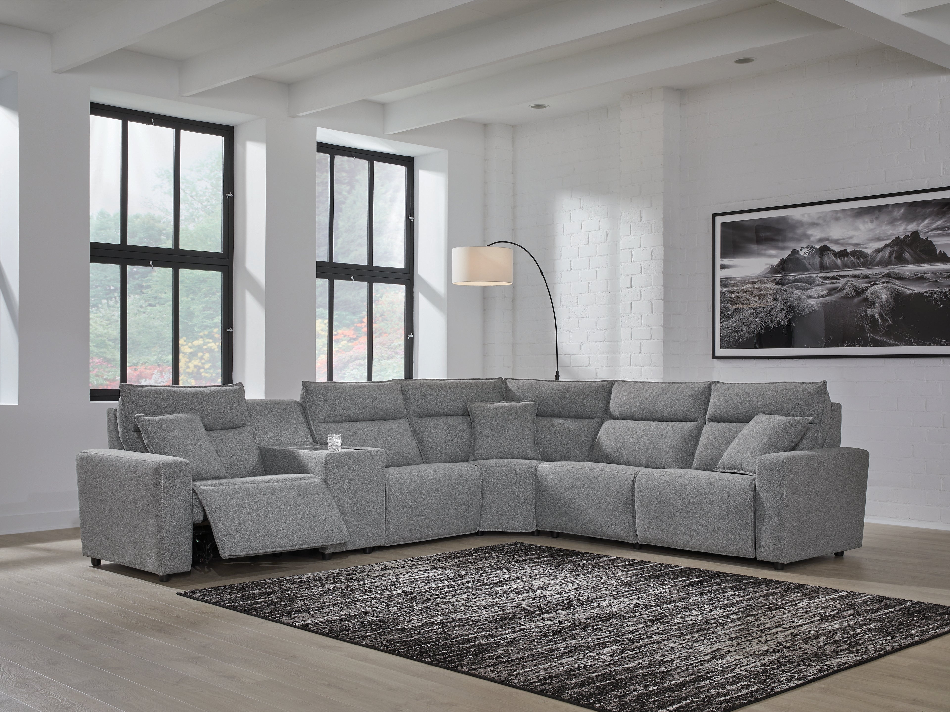 Tampa Furniture Outlet Lutz - Ashley Furniture - ModMax II Sectional - 6-Piece Reclining Sectional with Console / Salt and Pepper - 65906S36