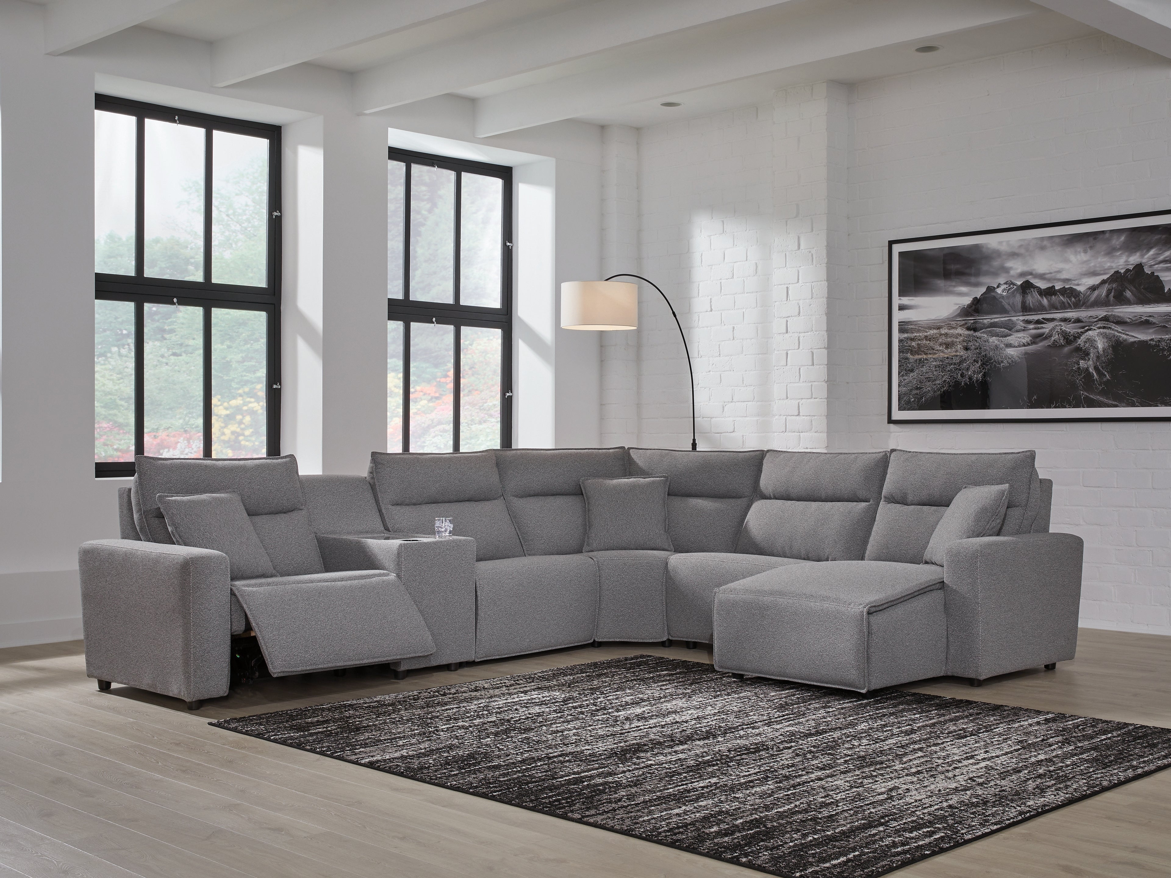 Tampa Furniture Outlet Lutz - Ashley Furniture - ModMax II Sectional - 6-Piece Power Reclining Sectional with Chaise and Console / Salt and Pepper - 65906S6