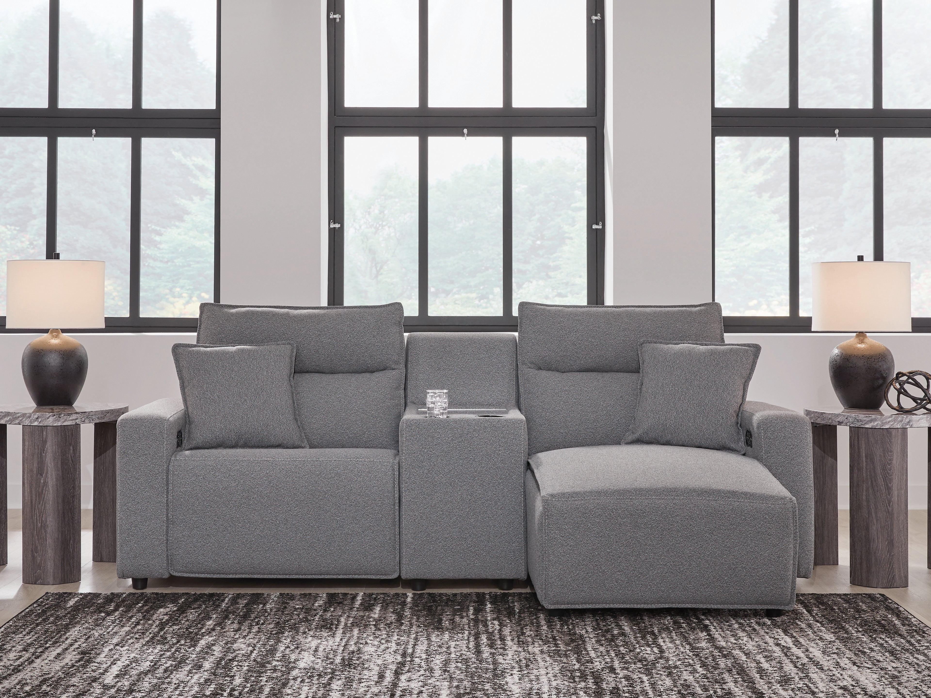 Tampa Furniture Outlet Lutz - Ashley Furniture - ModMax II Sectional - 3-Piece Power Reclining Sectional with Chaise and Console / Salt and Pepper - 65906S4