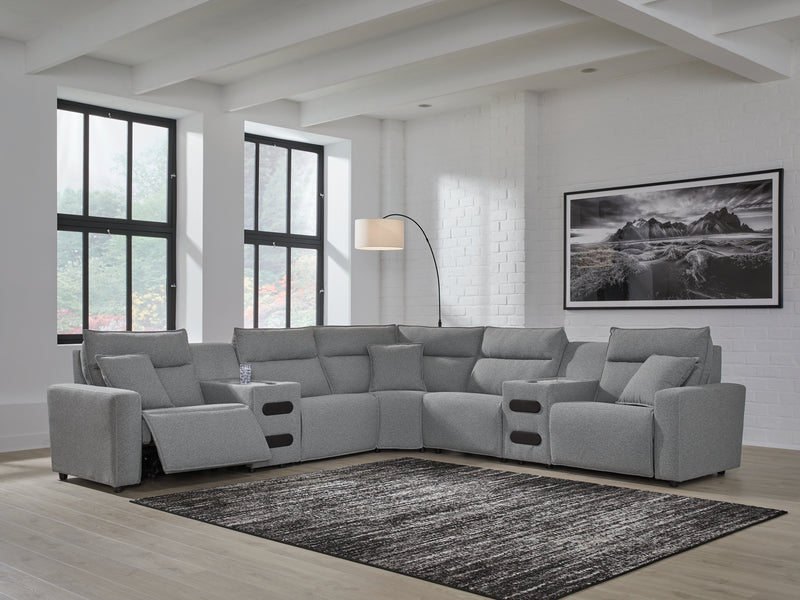 Tampa Furniture Outlet Lutz - Ashley Furniture - ModMax II Sectionals - 7-Piece Power Reclining Sectional with Audio Consoles / Salt and Pepper - 65906S9