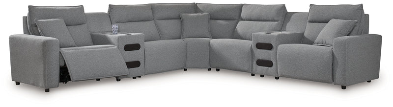 Tampa Furniture Outlet Lutz - Ashley Furniture - ModMax II Sectionals - 7-Piece Power Reclining Sectional with Audio Consoles / Salt and Pepper - 65906S9