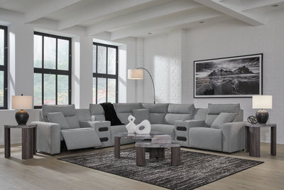 Tampa Furniture Outlet Lutz - Ashley Furniture - ModMax II Sectionals - 7-Piece Power Reclining Sectional with Audio Consoles / Salt and Pepper - 65906S9