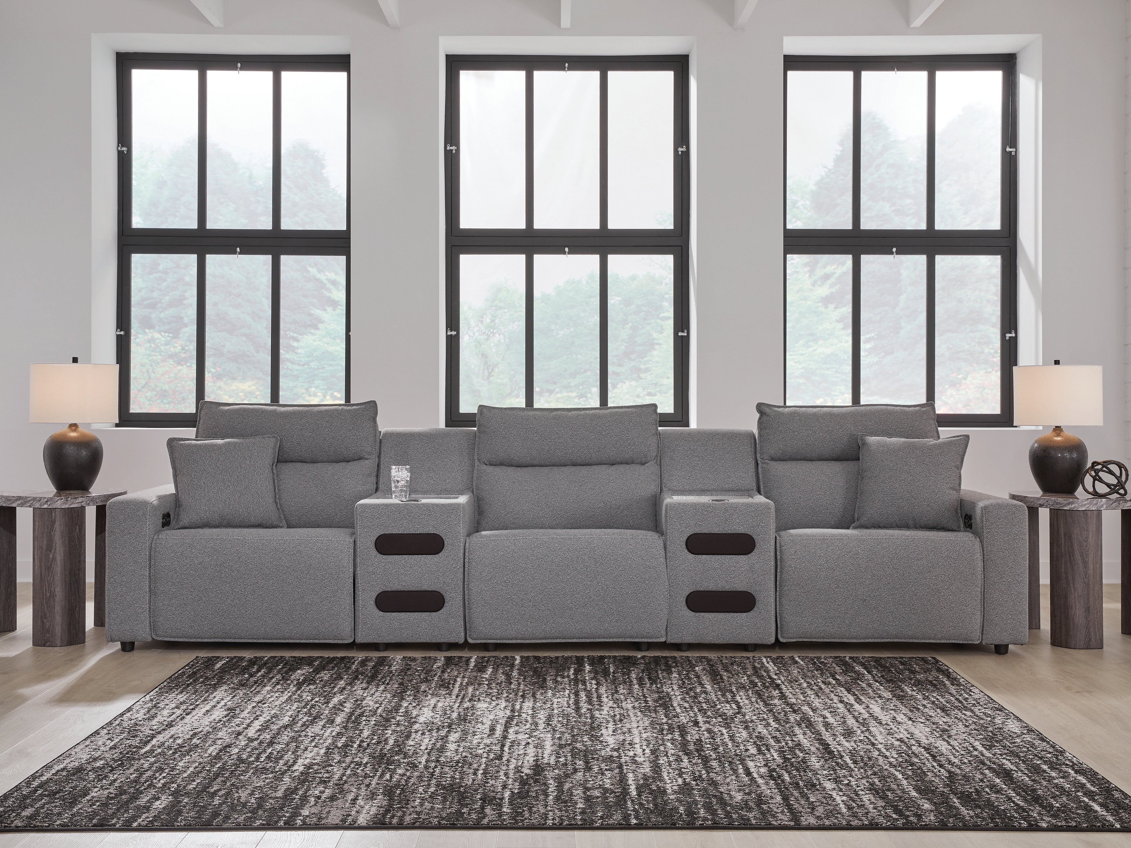 Tampa Furniture Outlet Lutz - Ashley Furniture - ModMax II Sectional - 5-Piece Power Reclining Sectional with Audio Consoles / Salt and Pepper - 65906S13