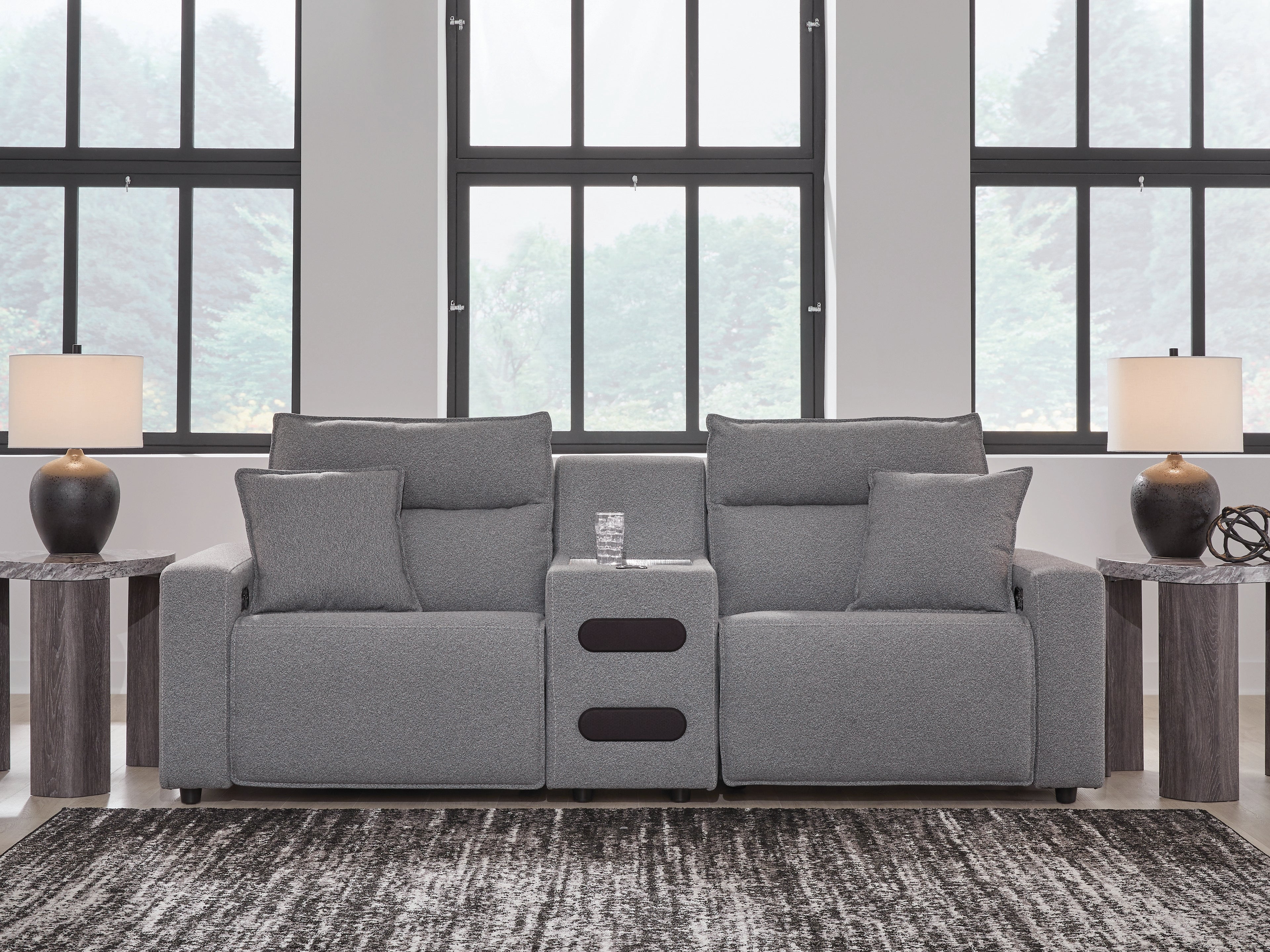 Tampa Furniture Outlet Lutz - Ashley Furniture - ModMax II Sectional - 3-Piece Power Reclining Sectional with Audio Console / Salt and Pepper - 65906S2