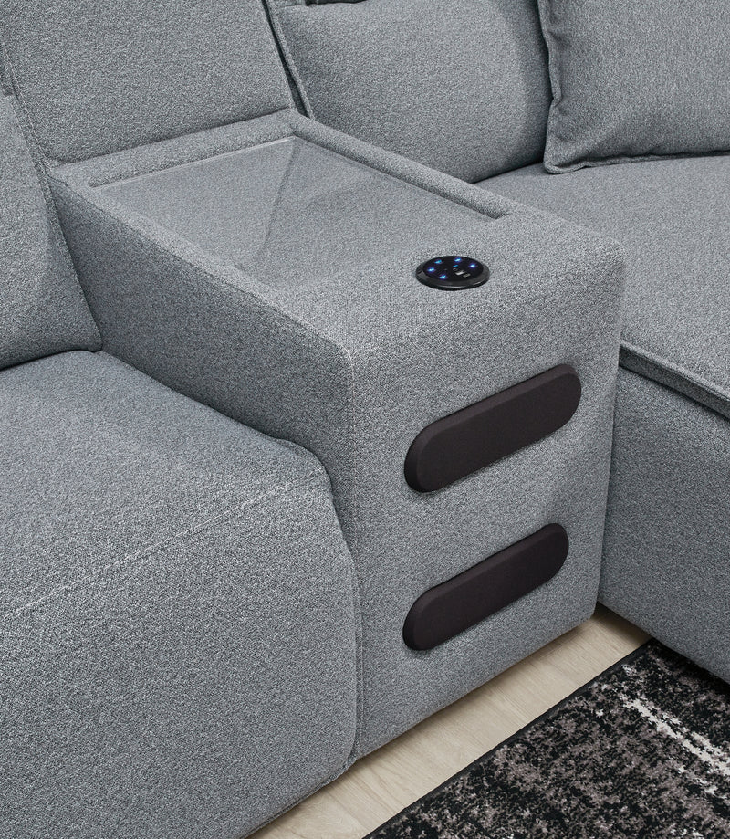 Tampa Furniture Outlet Lutz - Ashley Furniture - ModMax II Sectionals - 7-Piece Power Reclining Sectional with Audio Consoles / Salt and Pepper - 65906S9