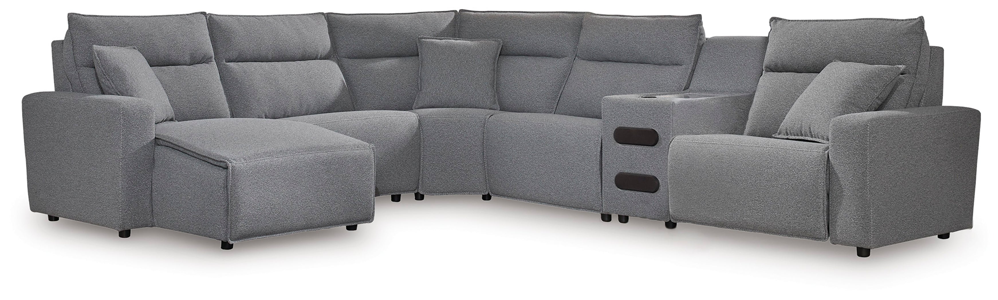 Tampa Furniture Outlet Lutz - Ashley Furniture - ModMax II Sectional - 6-Piece Reclining Sectional with Chaise and Audio Console / Salt and Pepper - 65906S29
