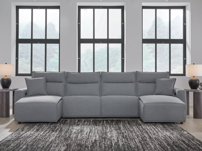 Tampa Furniture Outlet Lutz - Ashley Furniture - ModMax II Sectionals - 4-Piece Power Reclining Sectional with Chaise / Salt and Pepper - 65906S11