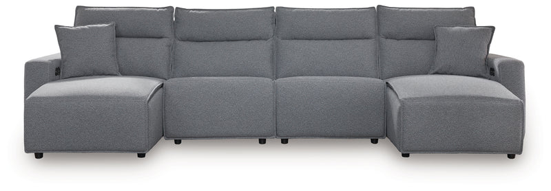 Tampa Furniture Outlet Lutz - Ashley Furniture - ModMax II Sectionals - 4-Piece Power Reclining Sectional with Chaise / Salt and Pepper - 65906S11