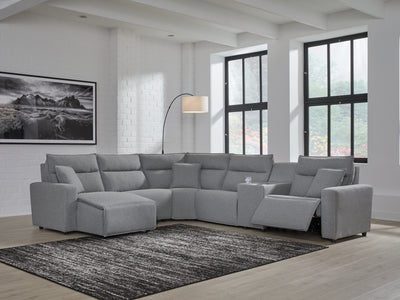 Tampa Furniture Outlet Lutz - Ashley Furniture - ModMax II Sectionals - 6-Piece Power Reclining Sectional with Chaise / Salt and Pepper - 65906S19