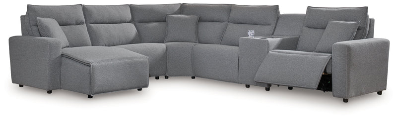 Tampa Furniture Outlet Lutz - Ashley Furniture - ModMax II Sectionals - 6-Piece Power Reclining Sectional with Chaise / Salt and Pepper - 65906S19