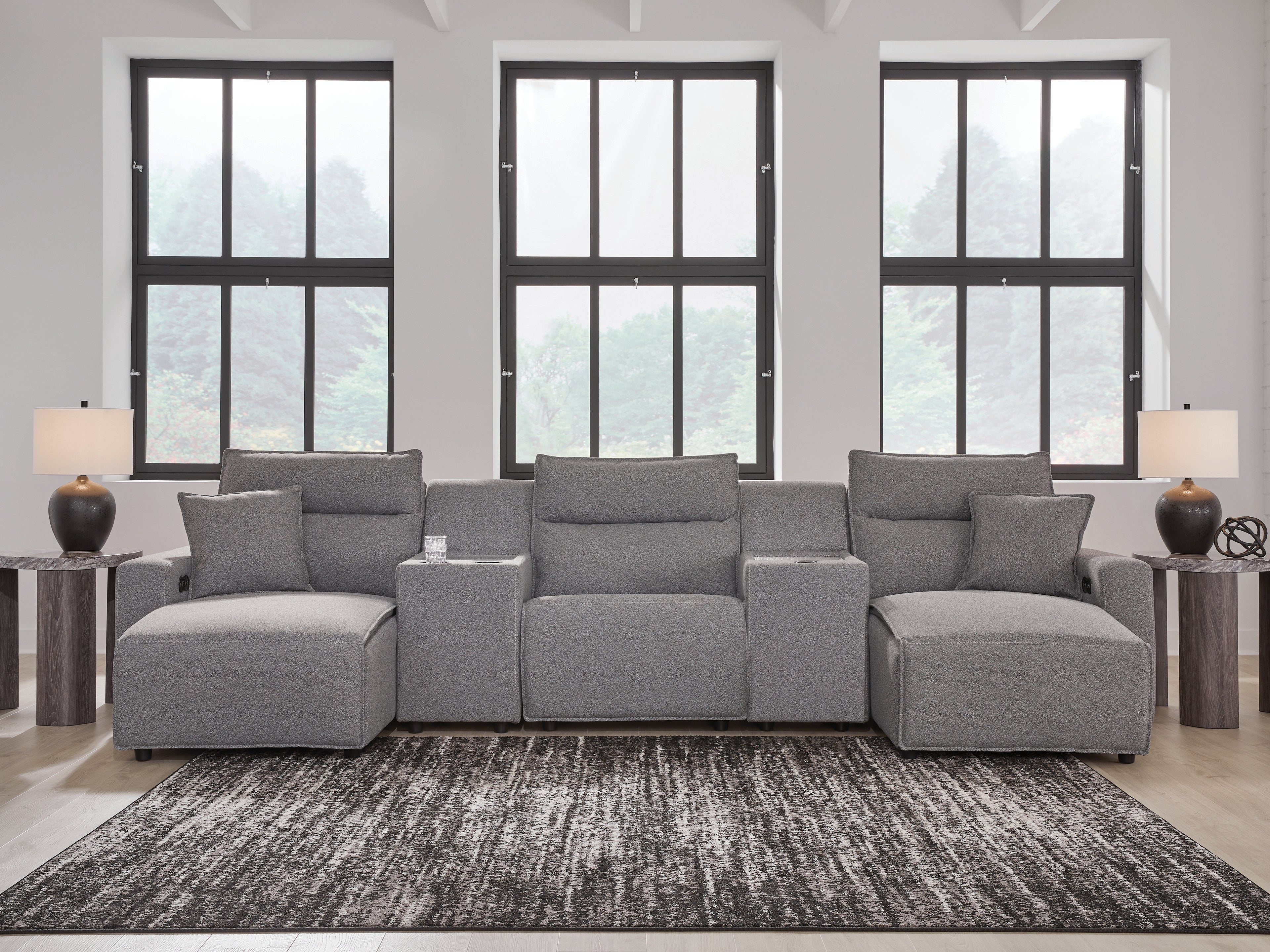 Tampa Furniture Outlet Lutz - Ashley Furniture - ModMax II Sectional - 5-Piece Power Reclining Sectional with Chaise and Consoles / Salt and Pepper - 65906S16