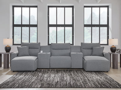Tampa Furniture Outlet Lutz - Ashley Furniture - ModMax II Sectionals - 5-Piece Power Reclining Sectional with Chaise / Salt and Pepper - 65906S16