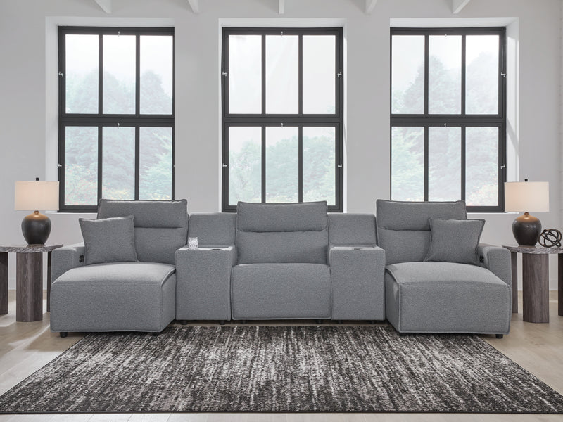 Tampa Furniture Outlet Lutz - Ashley Furniture - ModMax II Sectionals - 5-Piece Power Reclining Sectional with Chaise / Salt and Pepper - 65906S16
