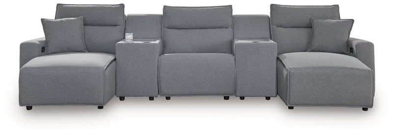 Tampa Furniture Outlet Lutz - Ashley Furniture - ModMax II Sectionals - 5-Piece Power Reclining Sectional with Chaise / Salt and Pepper - 65906S16