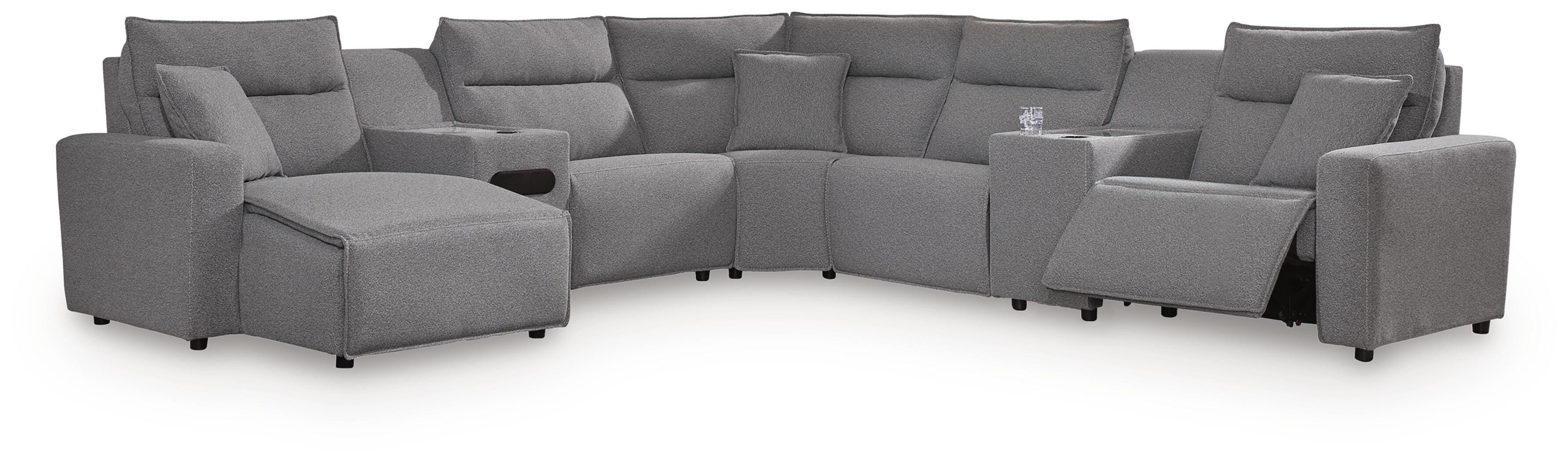 Tampa Furniture Outlet Lutz - Ashley Furniture - ModMax II Sectional - 7-Piece Power Reclining Sectional with Chaise and Audio Console / Salt and Pepper - 65906S43