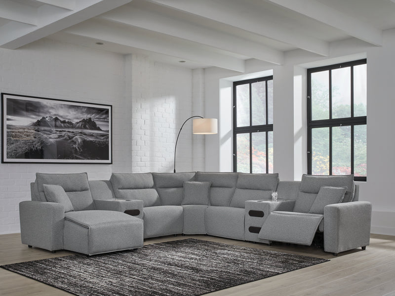 Tampa Furniture Outlet Lutz - Ashley Furniture - ModMax II Sectionals - 7-Piece Power Reclining Sectional with Chaise / Salt and Pepper - 65906S20