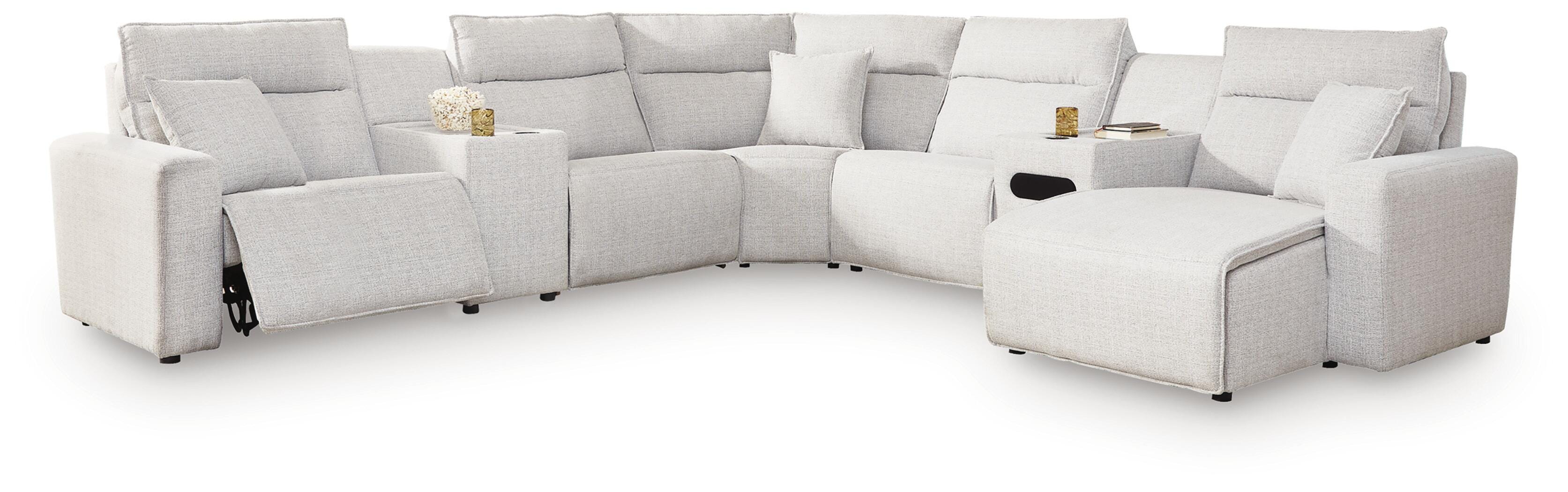 Tampa Furniture Outlet Lutz - Ashley Furniture - ModMax II Sectional - 7-Piece Power Reclining Sectional with Chaise and Audio Console / Stone - 65907S45