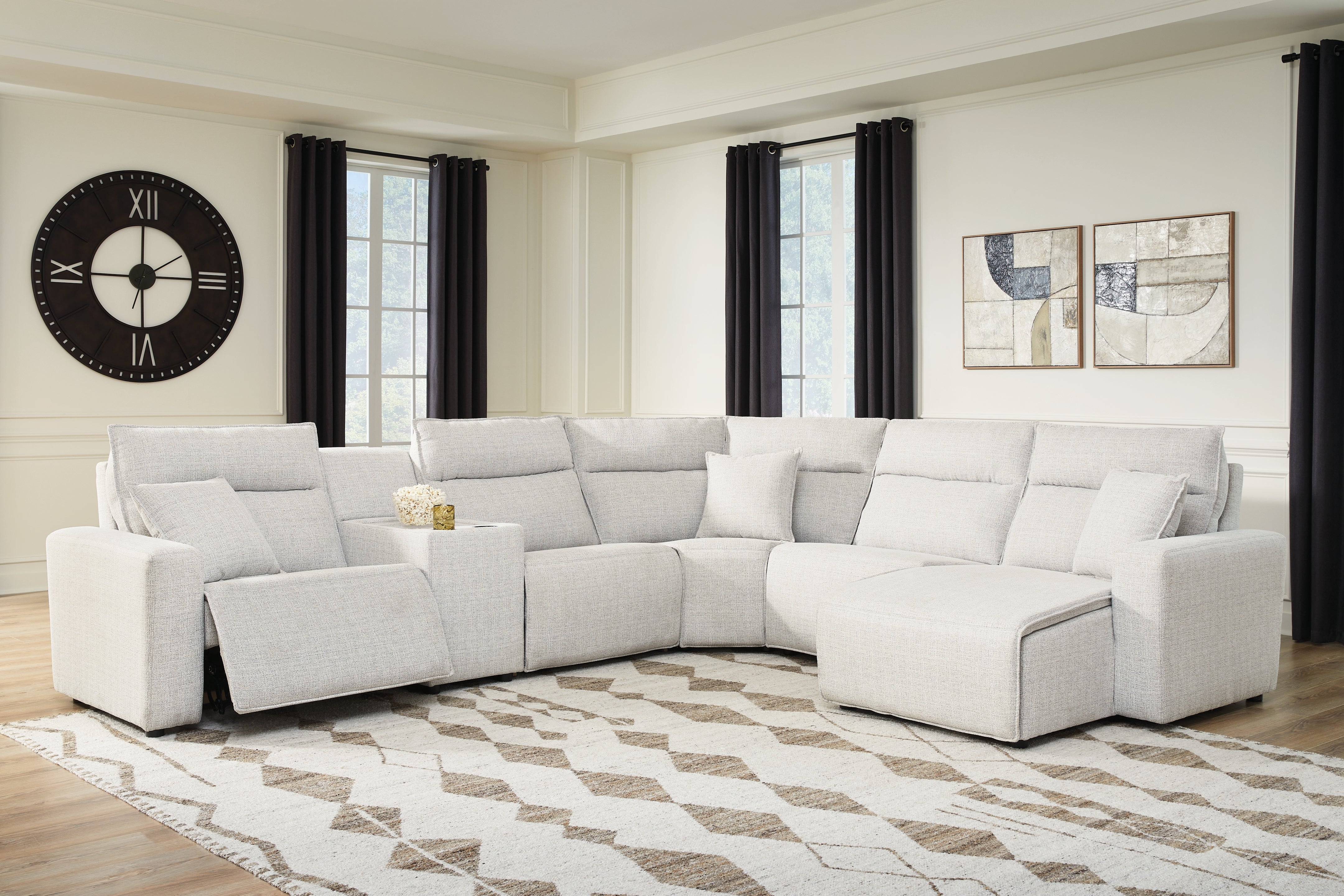 Tampa Furniture Outlet Lutz - Ashley Furniture - ModMax II Sectional - 6-Piece Power Reclining Sectional with Chaise and Console / Stone - 65907S6