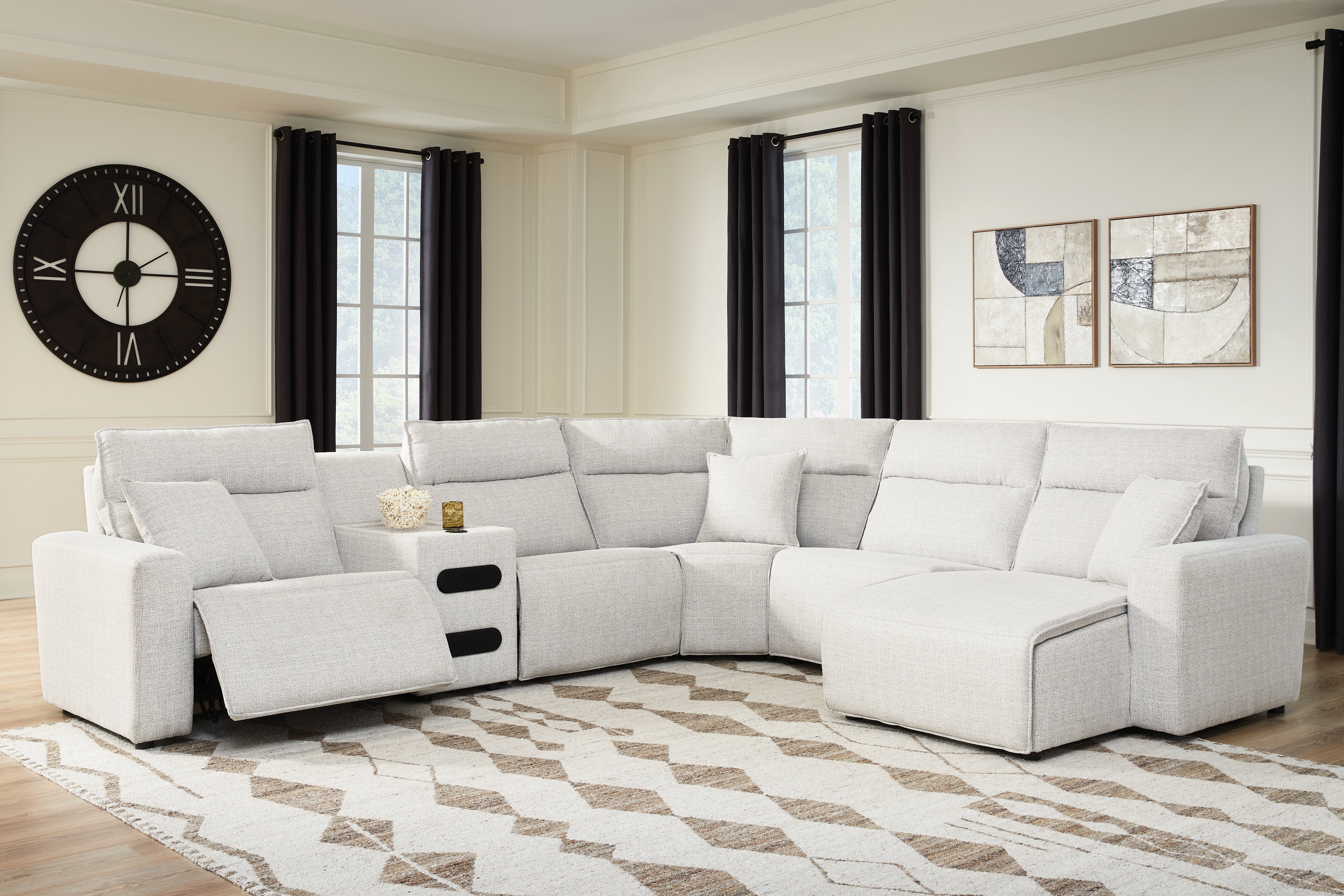 Tampa Furniture Outlet Lutz - Ashley Furniture - ModMax II Sectional - 6-Piece Reclining Sectional with Chaise and Audio Console / Stone - 65907S28