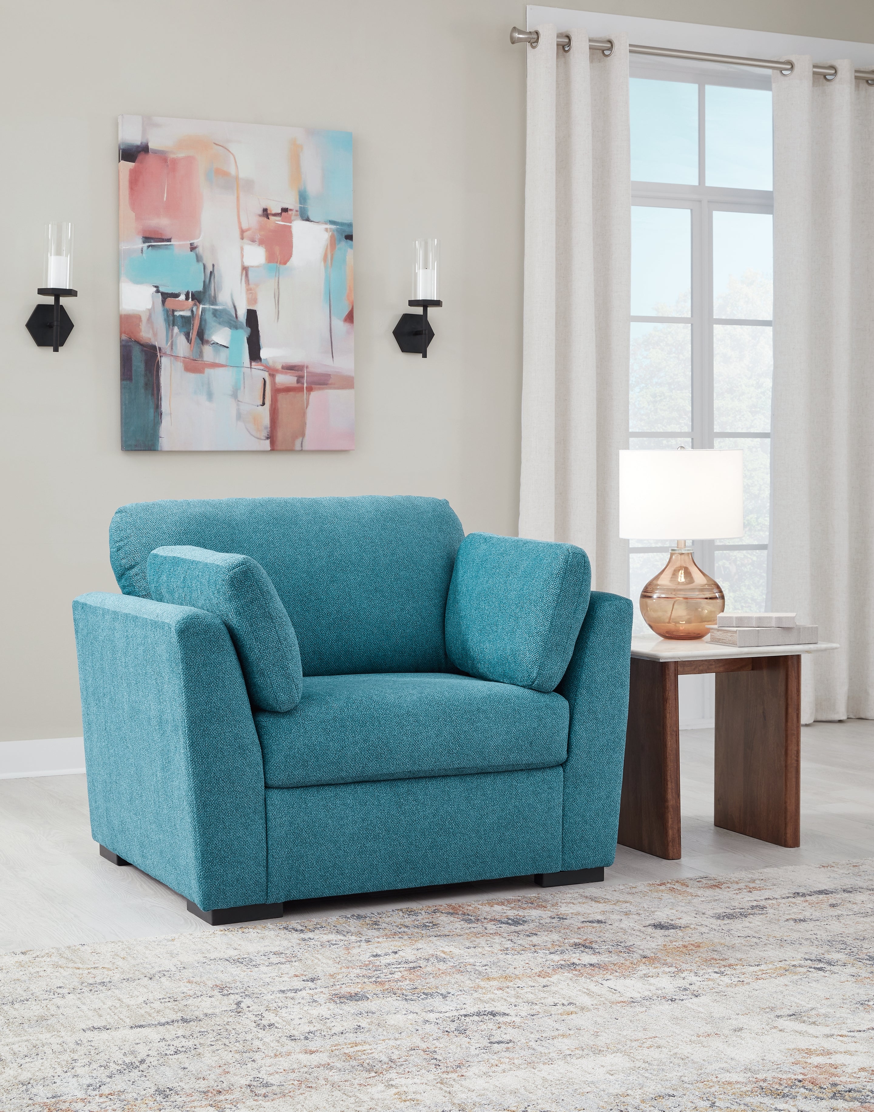 Tampa Furniture Outlet Lutz - Ashley Furniture - Keerwick Living Room - Chair and a Half / Teal - 6750723