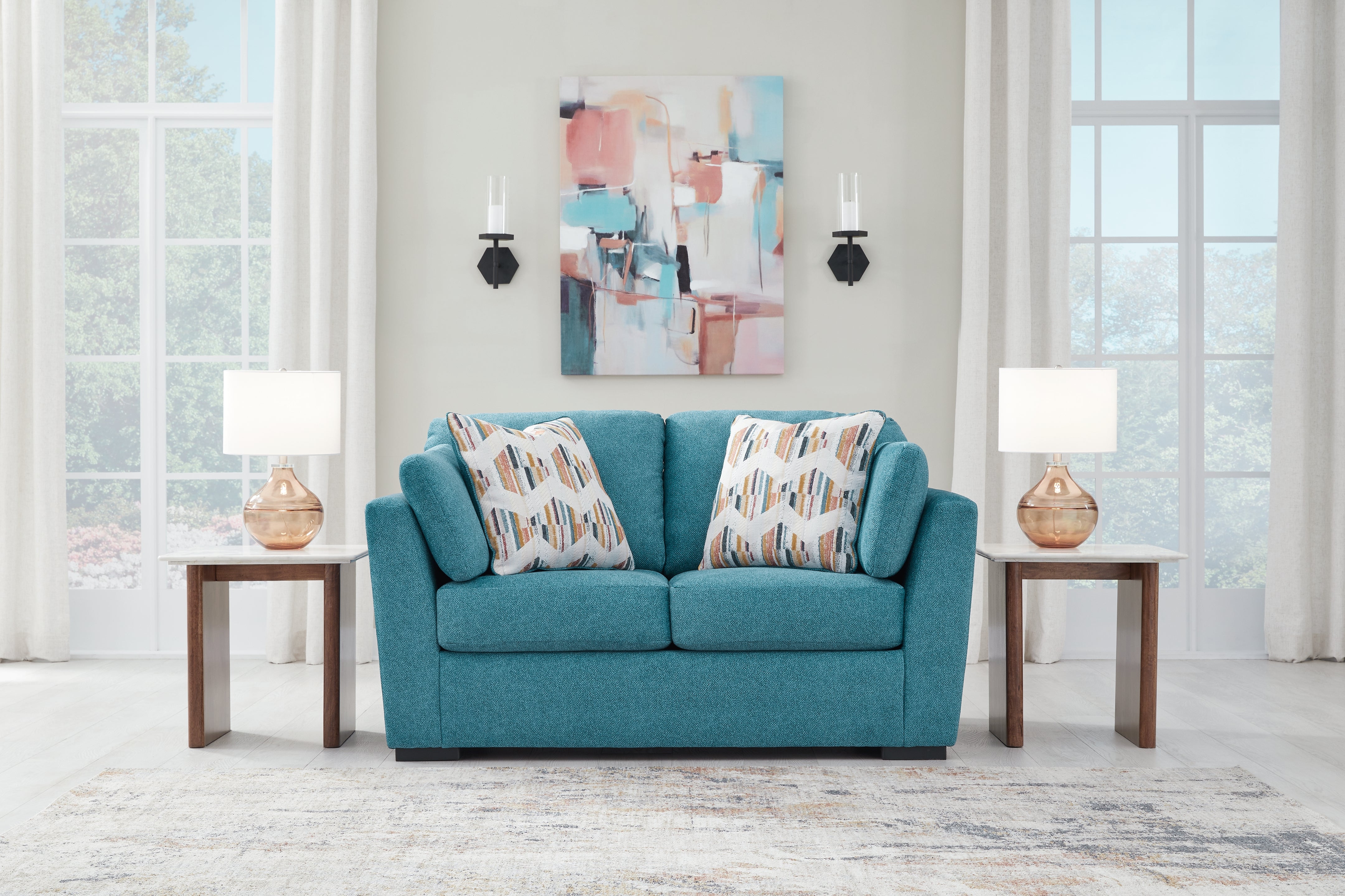 Tampa Furniture Outlet Lutz - Ashley Furniture - Keerwick Living Room - Loveseat / Teal - 6750735