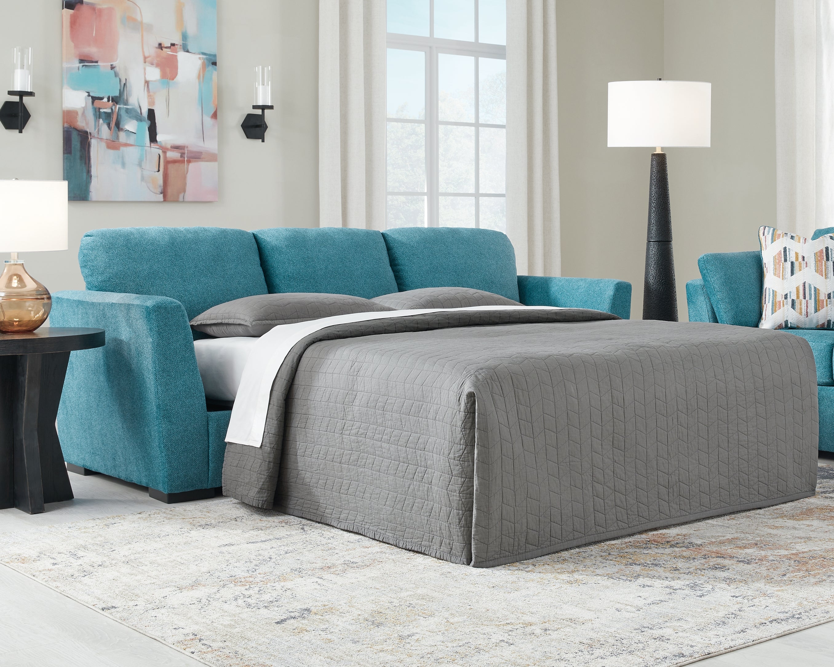 Tampa Furniture Outlet Lutz - Ashley Furniture - Keerwick Living Room - Queen Sofa Sleeper / Teal - 6750739