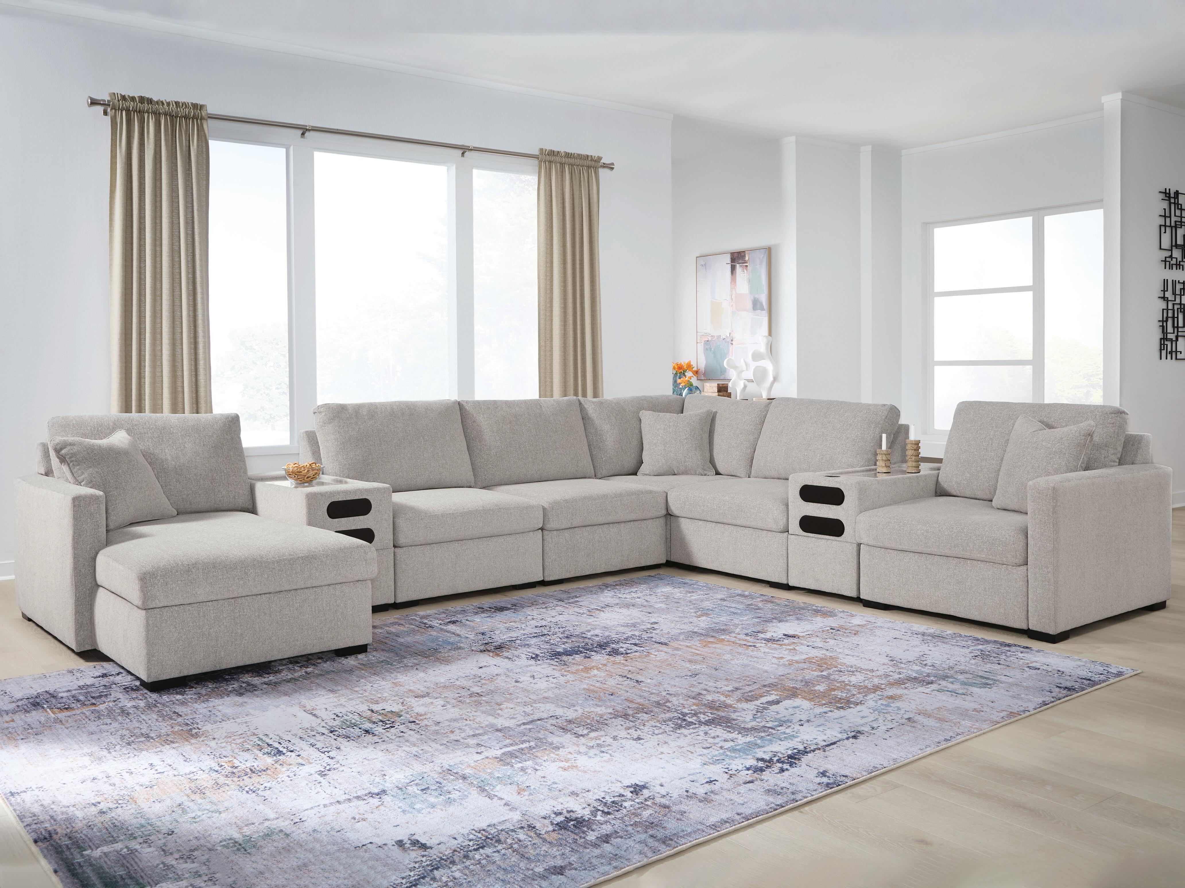 Tampa Furniture Outlet Lutz - Ashley Furniture - ModMax Luxe Sectional - RAF 8-Piece Sectional with Chaise and Audio Consoles / Flint - 68605S41