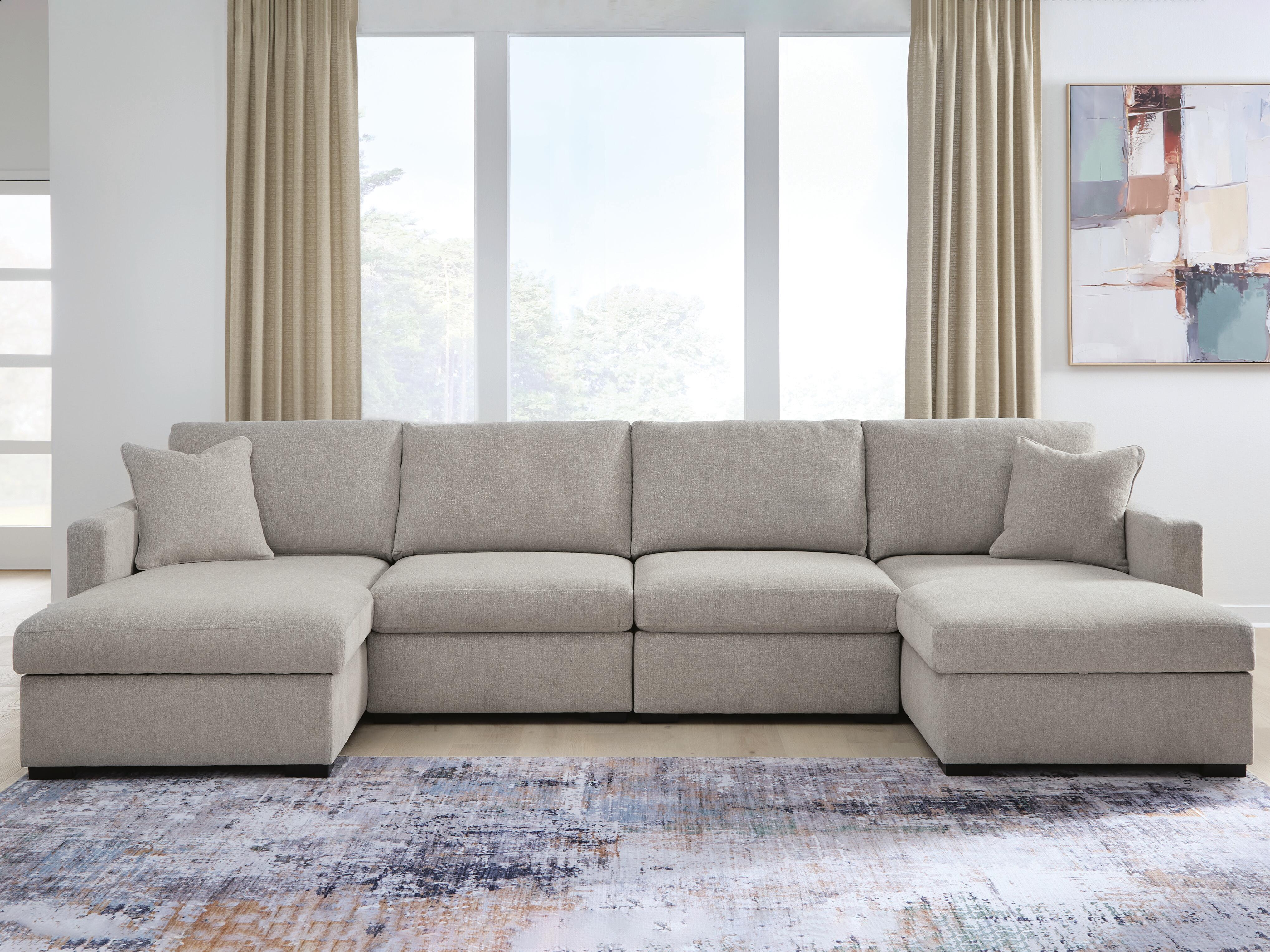 Tampa Furniture Outlet Lutz - Ashley Furniture - ModMax Luxe Sectional - RAF 4-Piece Double Chaise Sectional / Flint - 68605S16