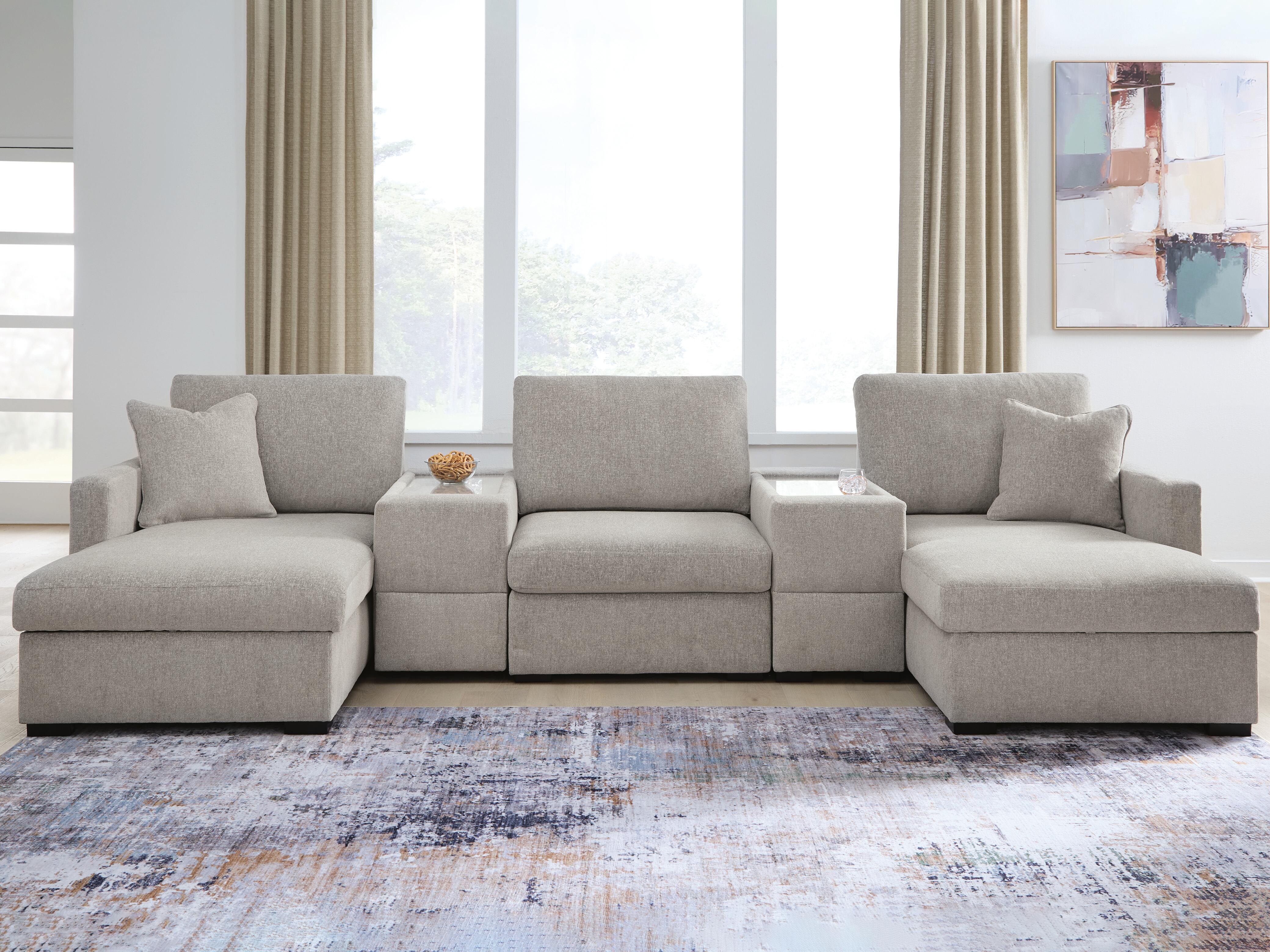 Tampa Furniture Outlet Lutz - Ashley Furniture - ModMax Luxe Sectional - RAF 5-Piece Double Chaise Sectional with Storage Consoles / Flint - 68605S38