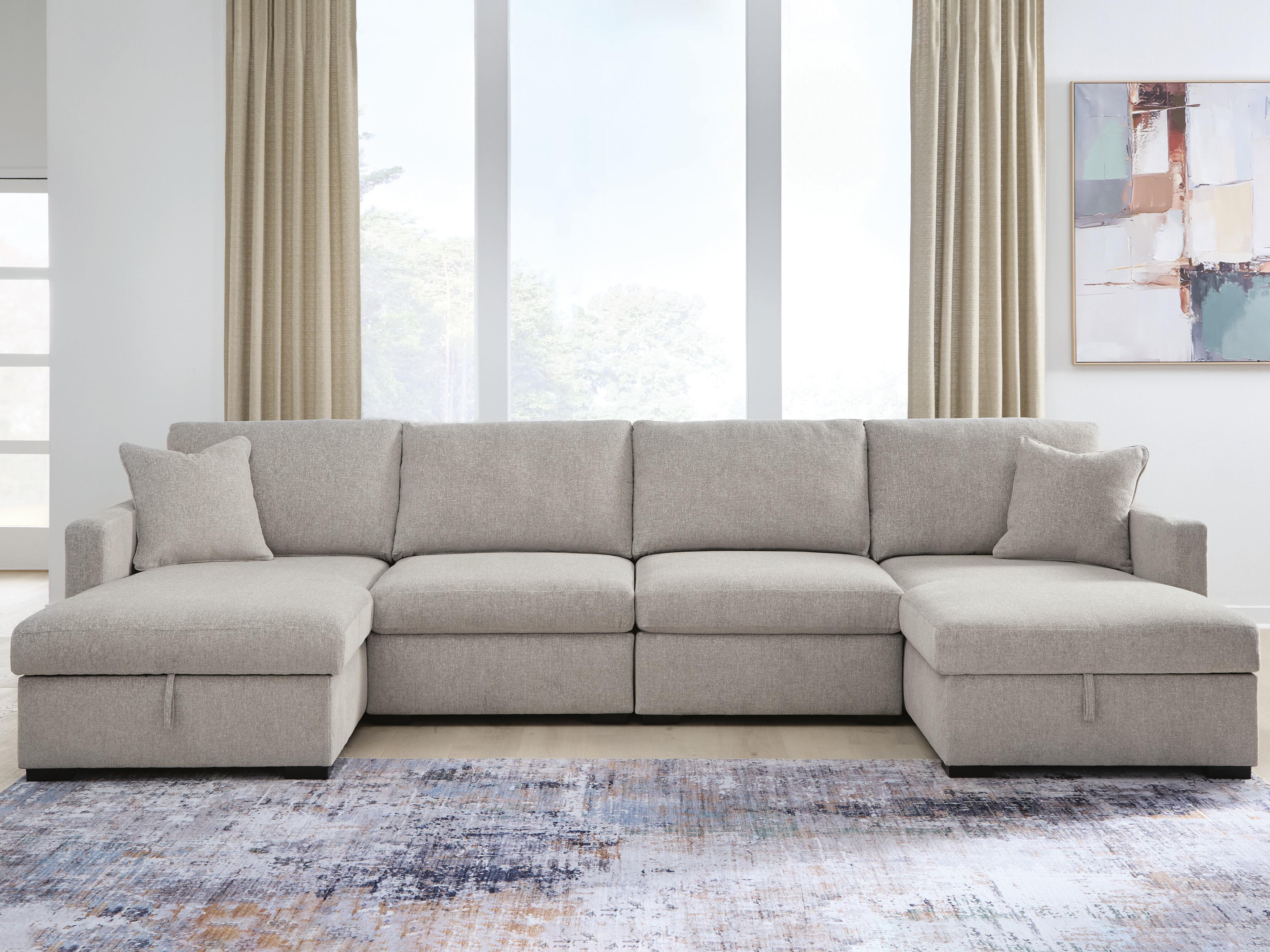 Tampa Furniture Outlet Lutz - Ashley Furniture - ModMax Luxe Sectional - RAF 4-Piece Double Storage Chaise Sectional / Flint - 68605S62