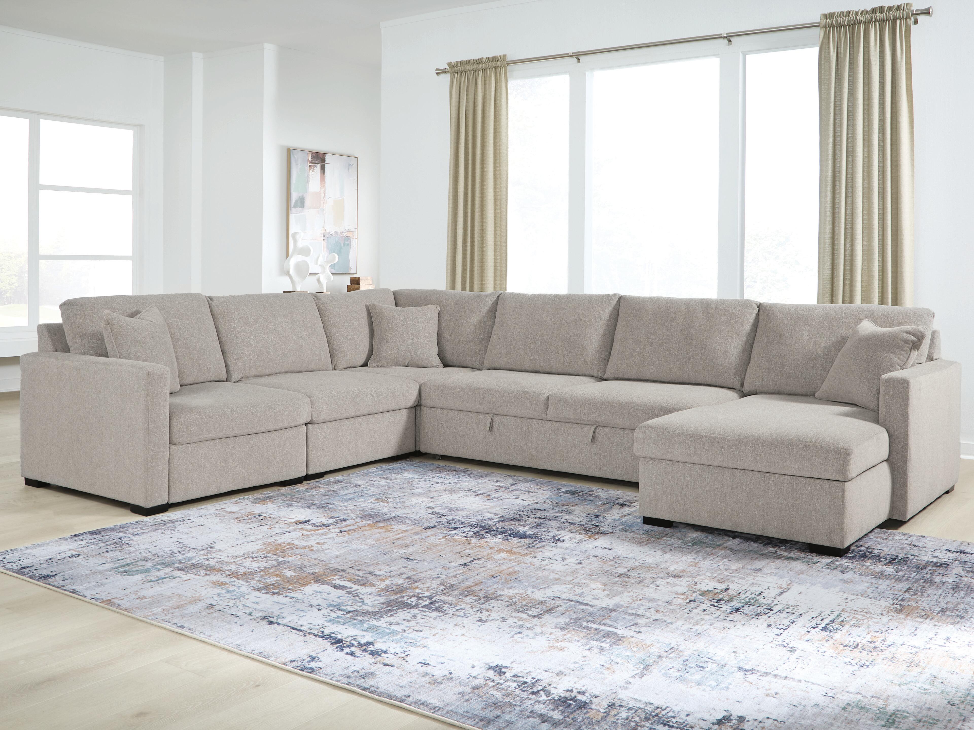 Tampa Furniture Outlet Lutz - Ashley Furniture - ModMax Luxe Sectional - RAF 5-Piece Sectional with Chaise and Pop Up Sleeper / Flint - 68605S98