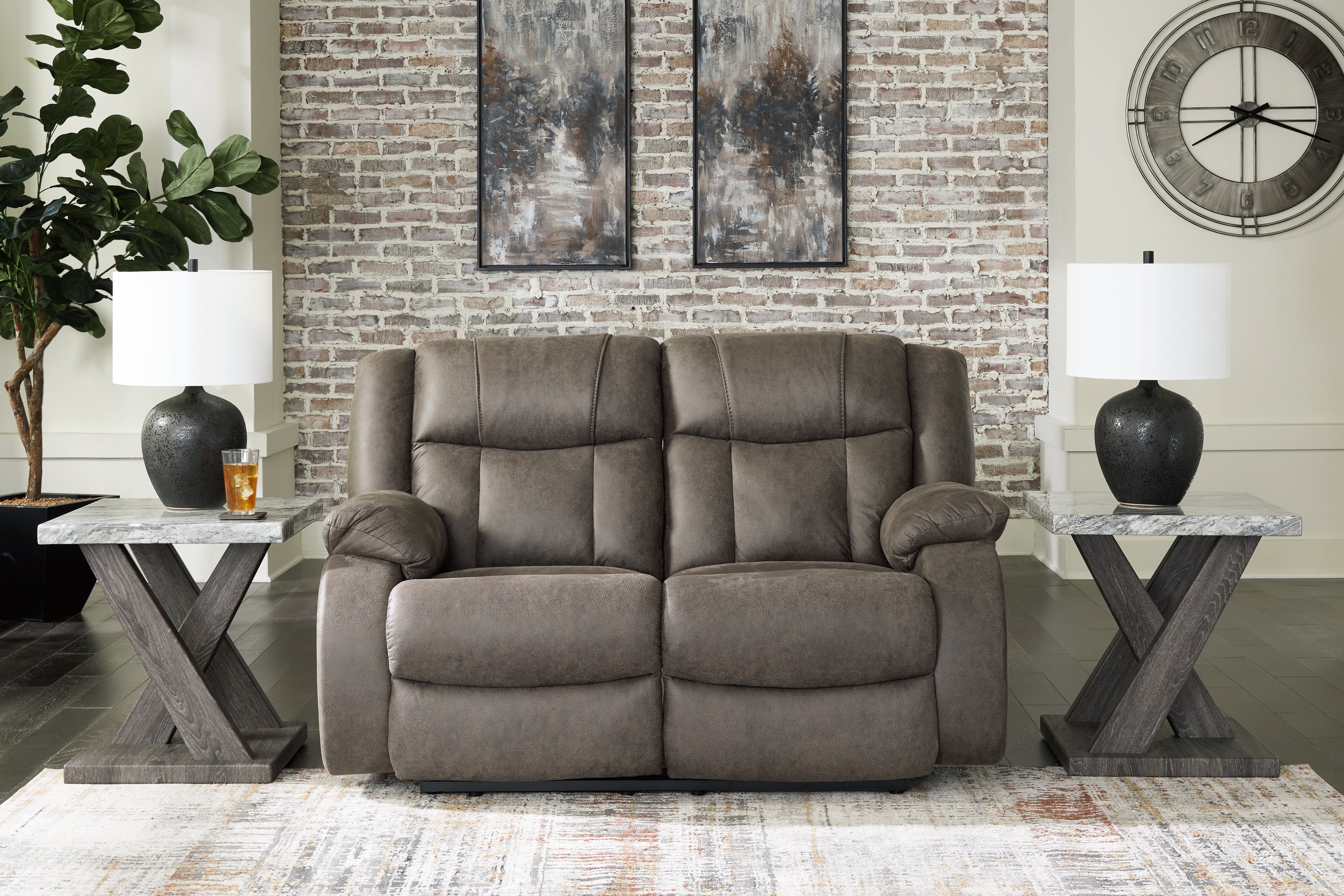 Tampa Furniture Outlet Lutz - Ashley Furniture - First Base Living Room - Reclining Loveseat / Gunmetal - 6880486