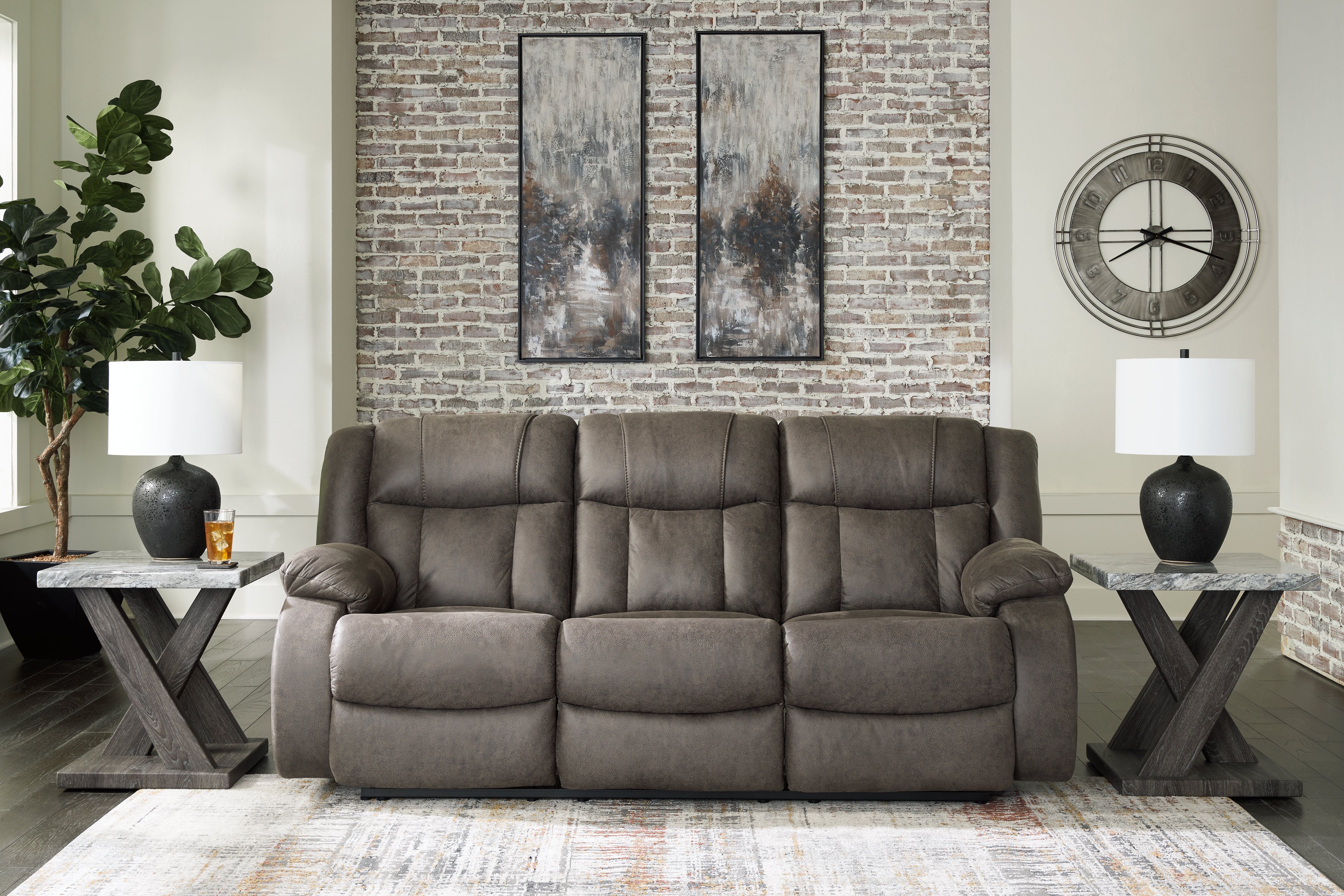 Tampa Furniture Outlet Lutz - Ashley Furniture - First Base Living Room - Reclining Sofa / Gunmetal - 6880488