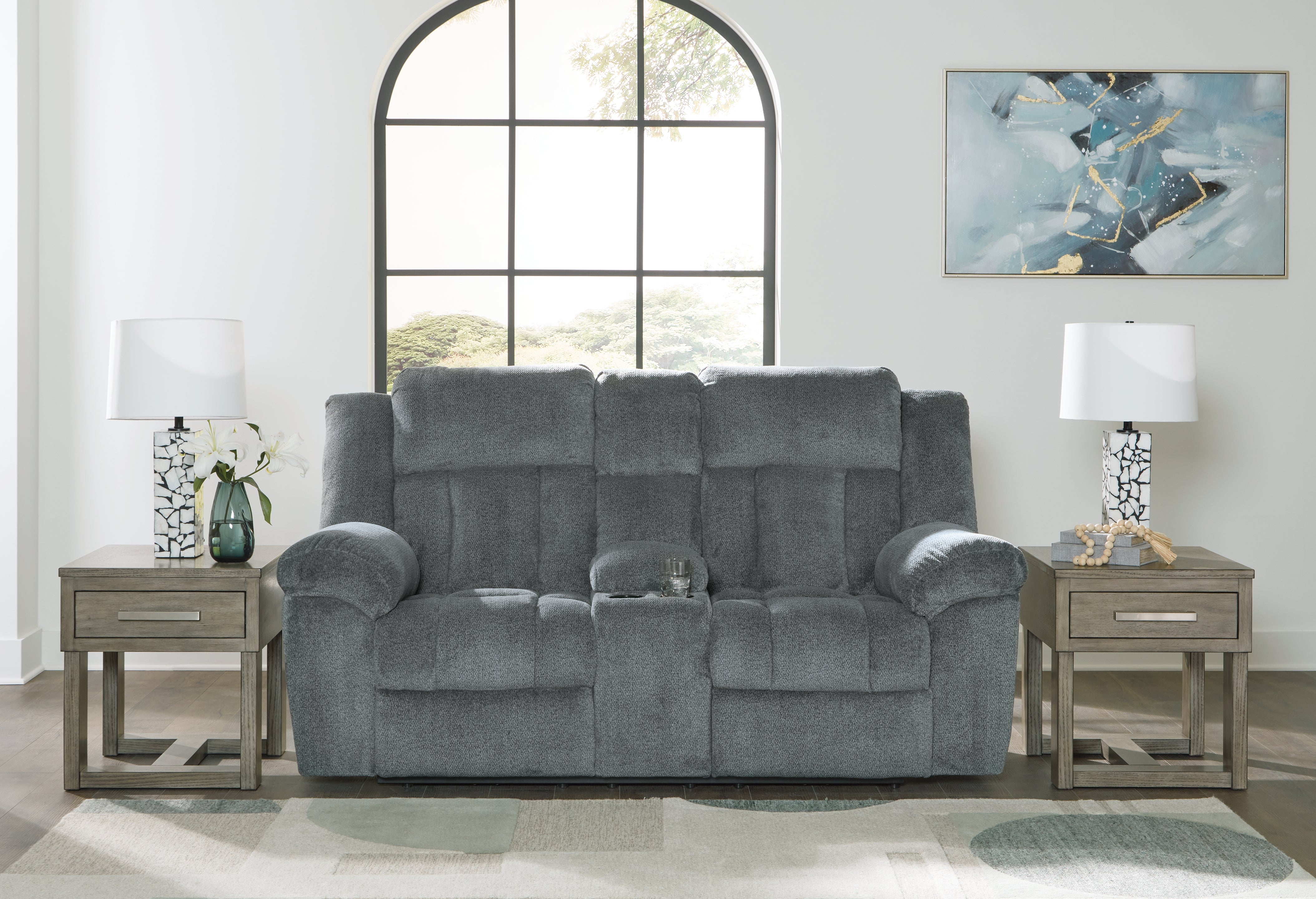 Tampa Furniture Outlet Lutz - Ashley Furniture - Tip-Off Living Room - PWR REC Loveseat/CON/ADJ HDRST / Slate - 6930418