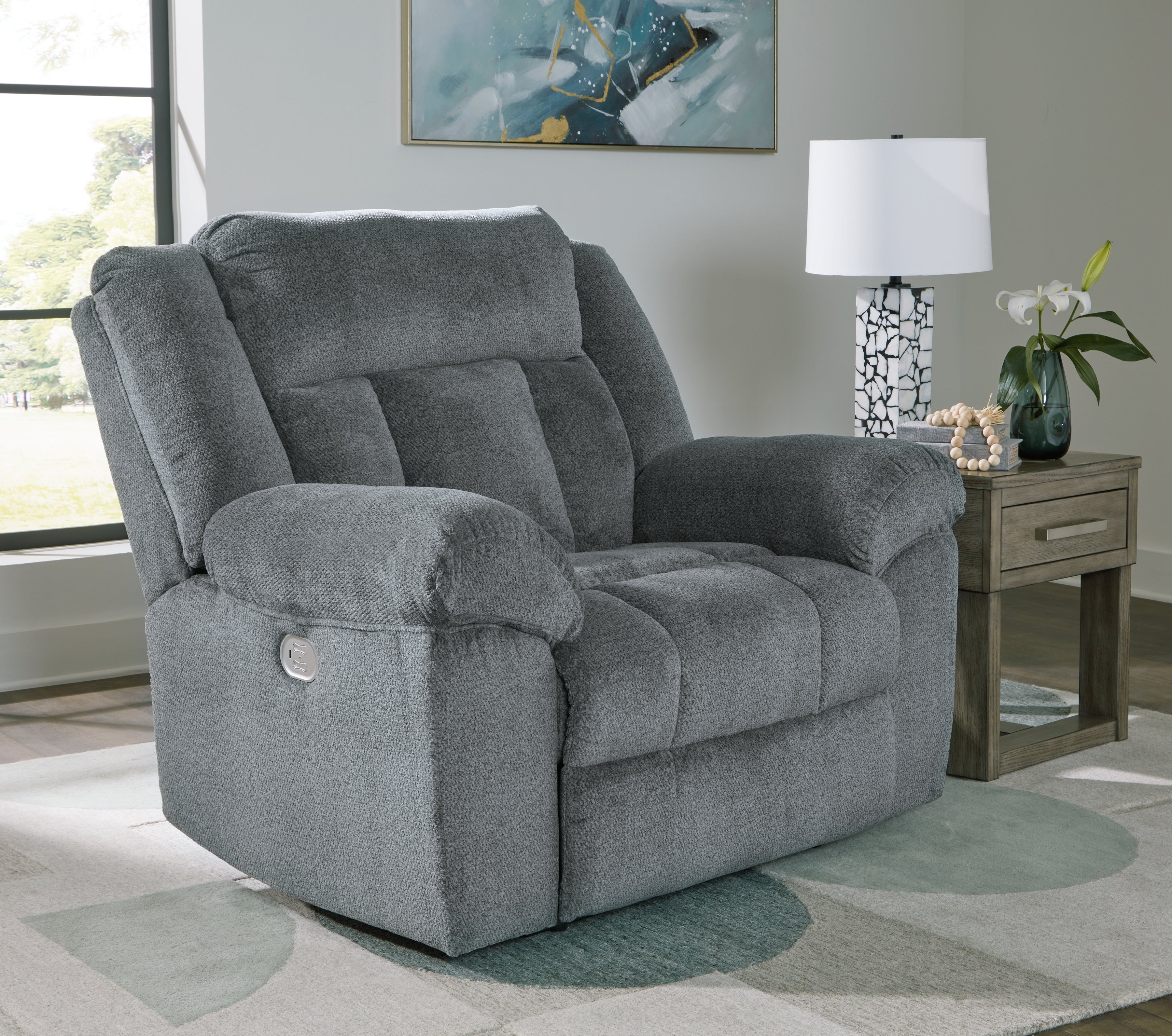 Tampa Furniture Outlet Lutz - Ashley Furniture - Tip-Off Living Room - PWR Recliner/ADJ Headrest / Slate - 6930482