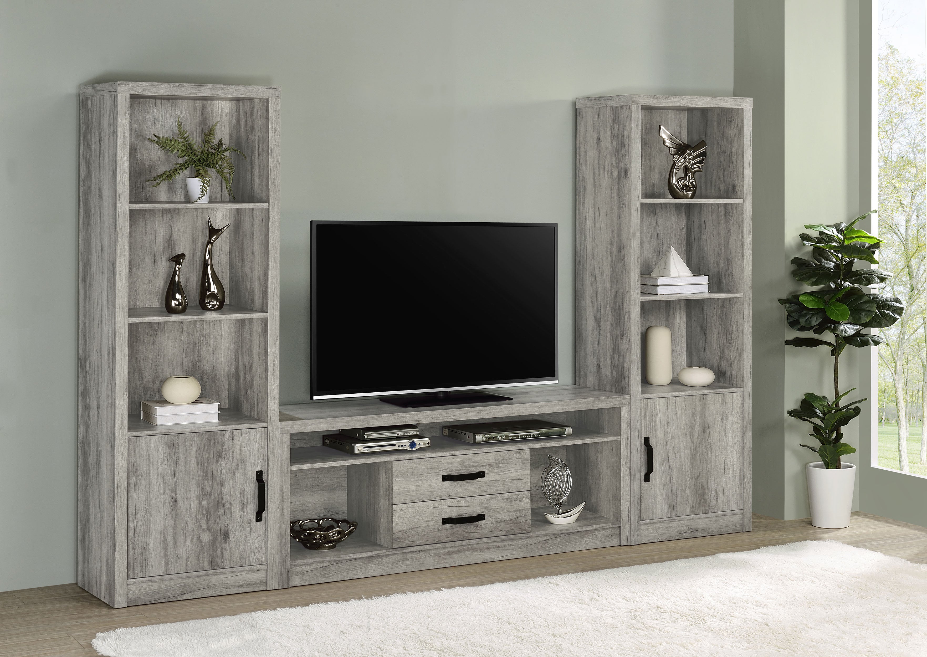 Tampa Furniture Outlet - Coaster - Burke 3-piece 59-inch TV Entertainment Center Grey Driftwood - 701024-SET