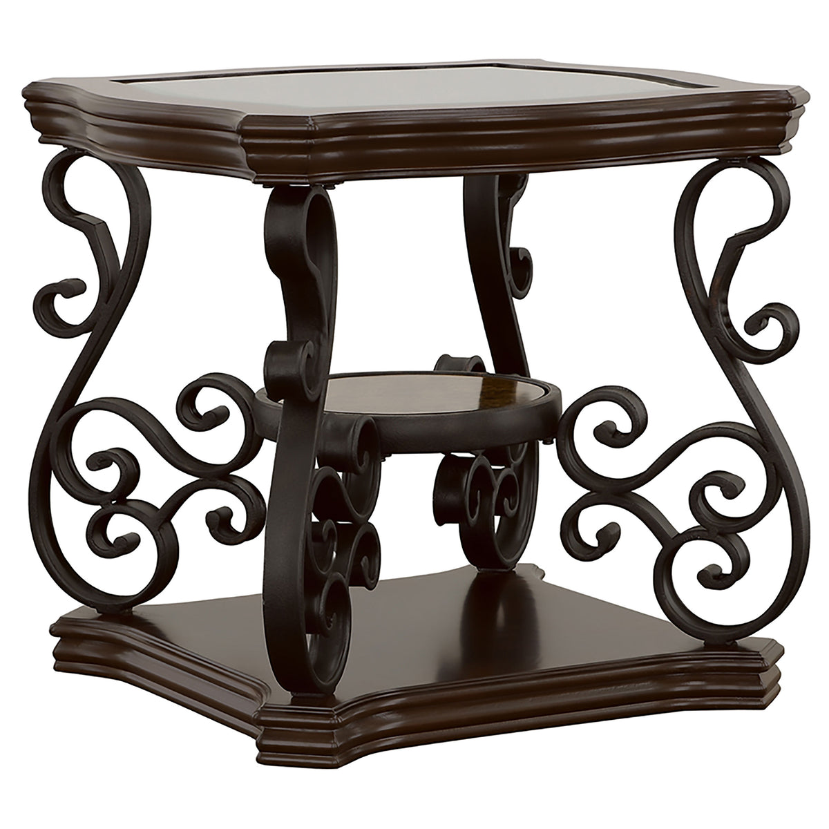 Tampa Furniture Outlet - Coaster - Laney 1-shelf Glass Top Square End Table Deep Merlot - 702447